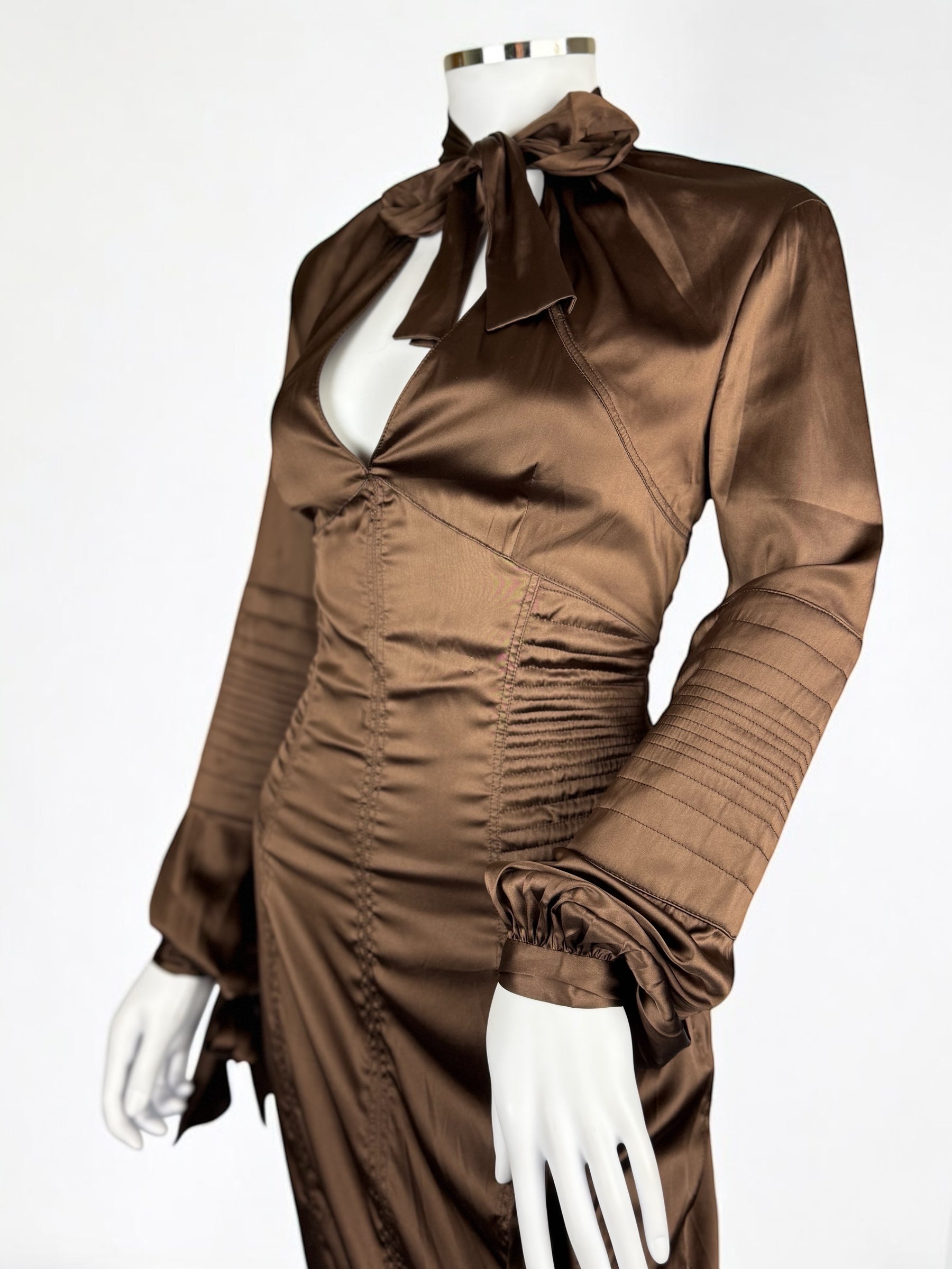 Gucci by Tom Ford Brown Silk Bow Dress, FW 2003