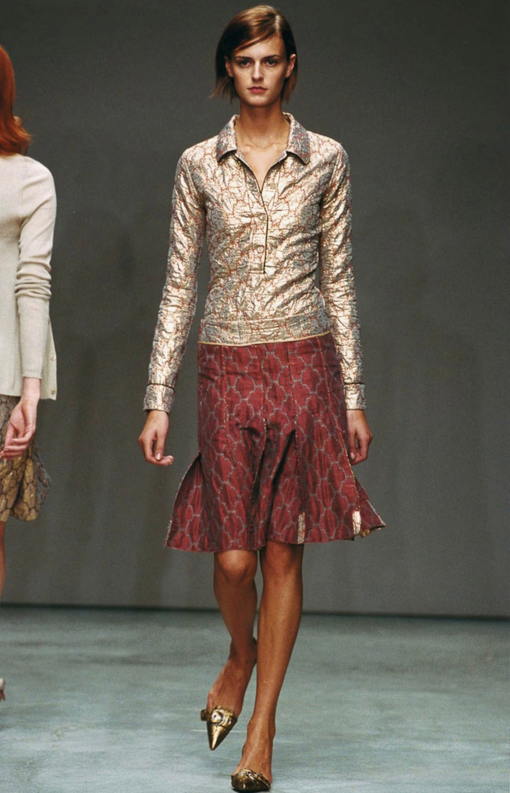 Prada Red and Gold Brocade Skirt, SS 2002