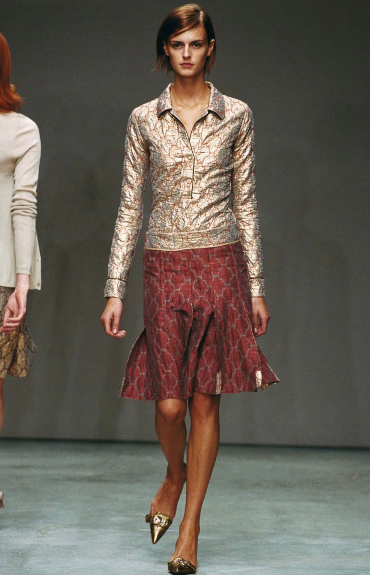 Prada Red and Gold Brocade Skirt, SS 2002
