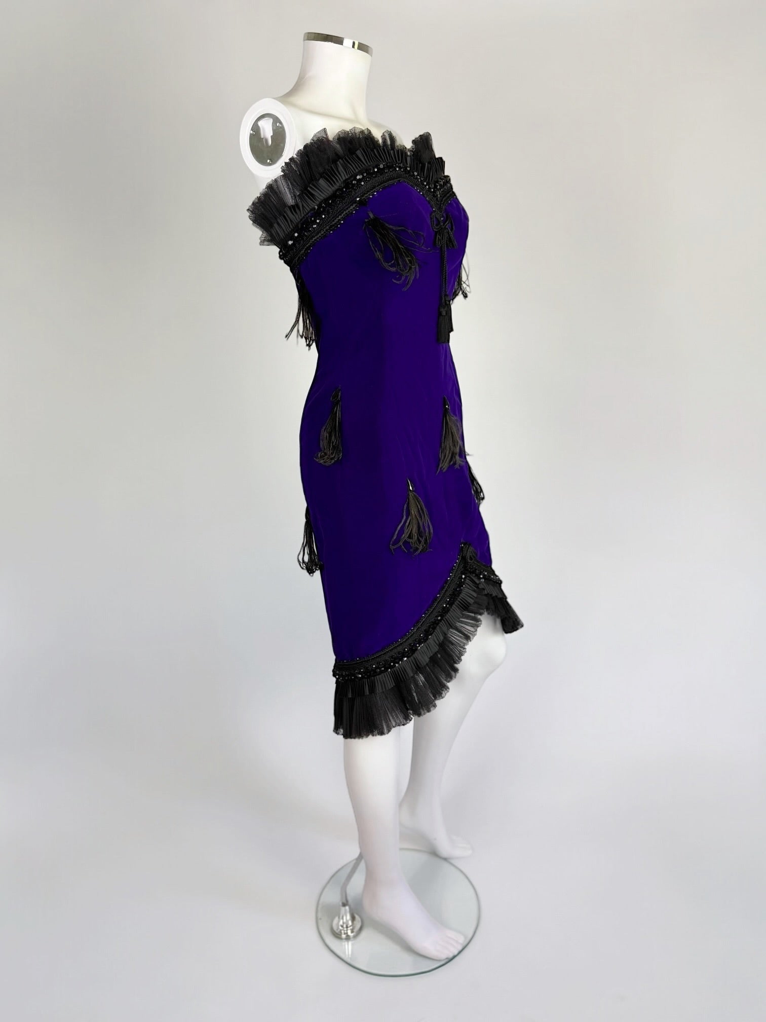 Christian Lacroix Silk Velvet Feather Dress, FW 1988