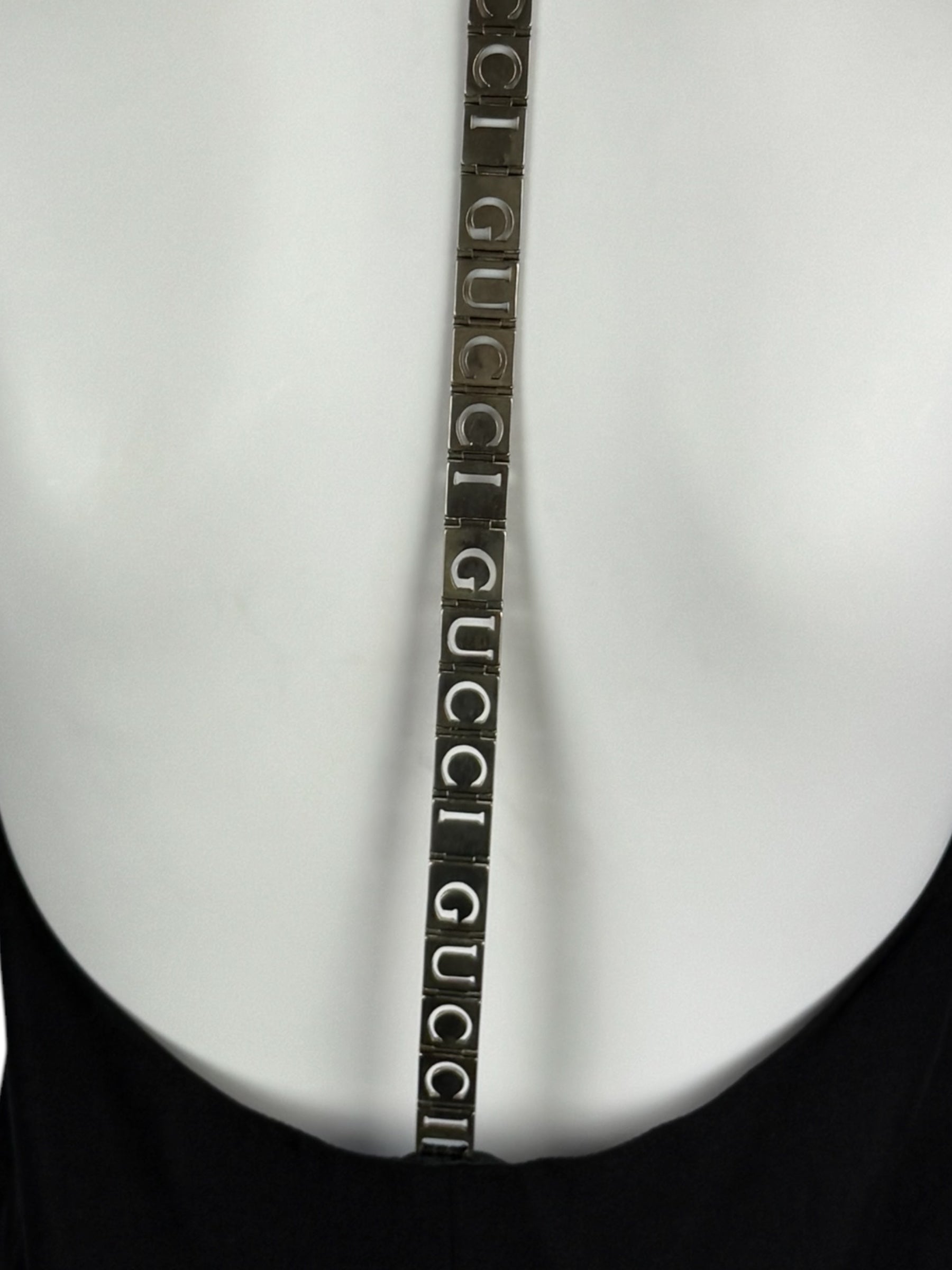 Gucci by Tom Ford Metal Chain Logo Back Mini Dress, 1996