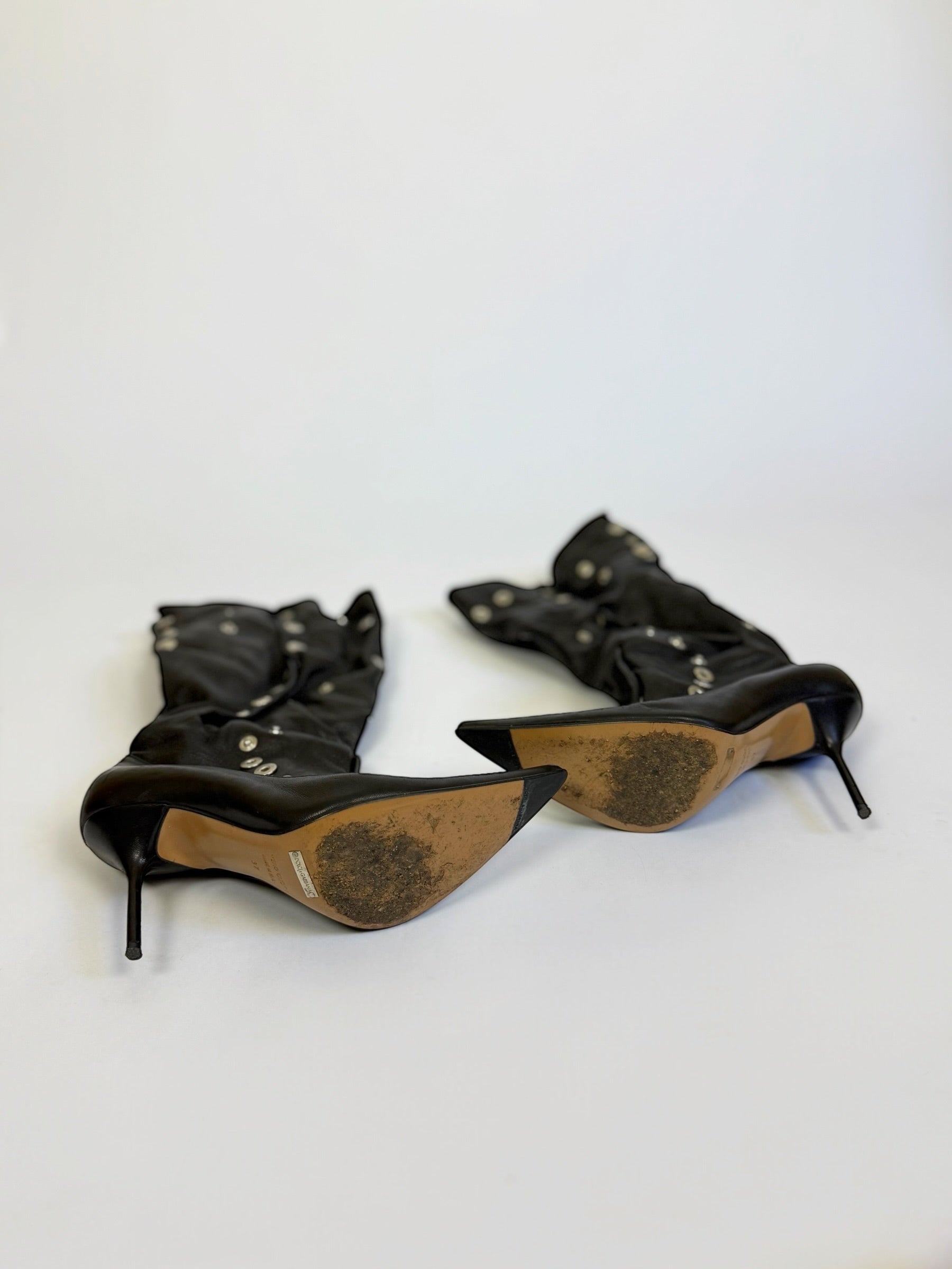 Dolce & Gabbana Black Leather Button Stud Boots, SS 2003