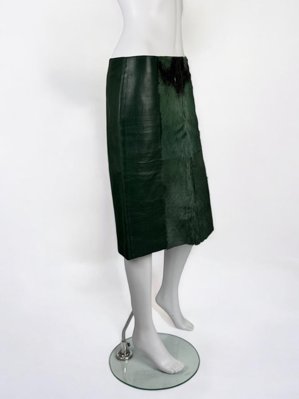 Gucci by Tom Ford Green Leather and Fur Skirt, FW 1999