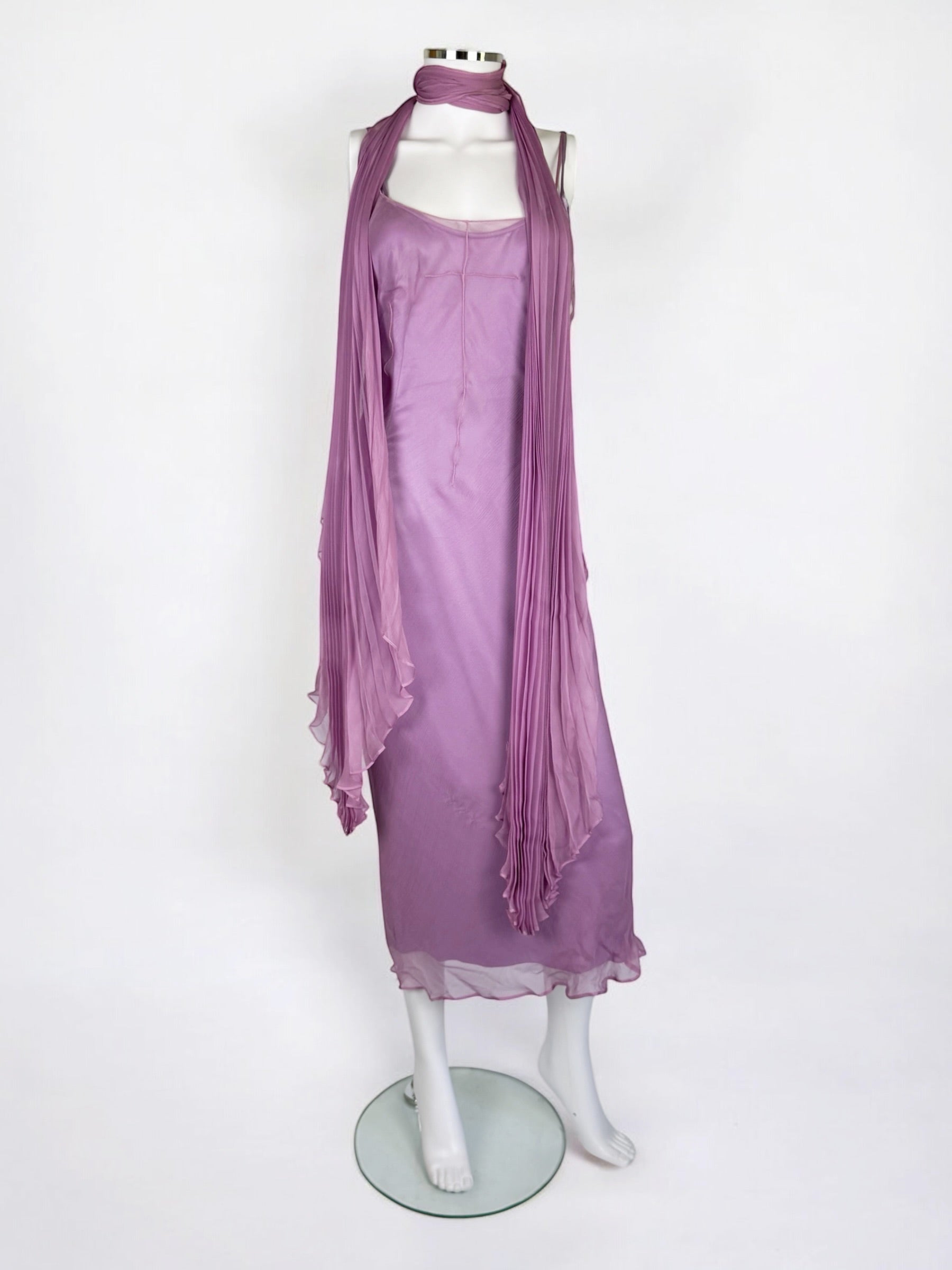 Dolce & Gabbana Lilac Silk Dress with Scarf, FW 2000