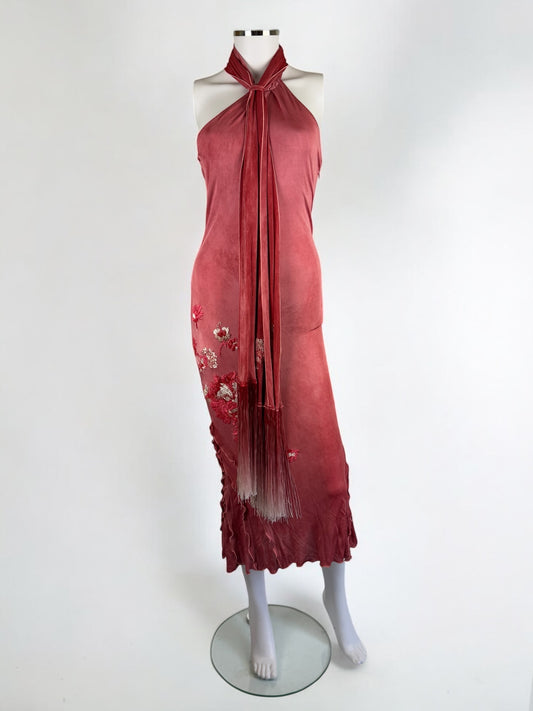 Roberto Cavalli CLASS Pink Embroidered Halter Dress, c. 2000s