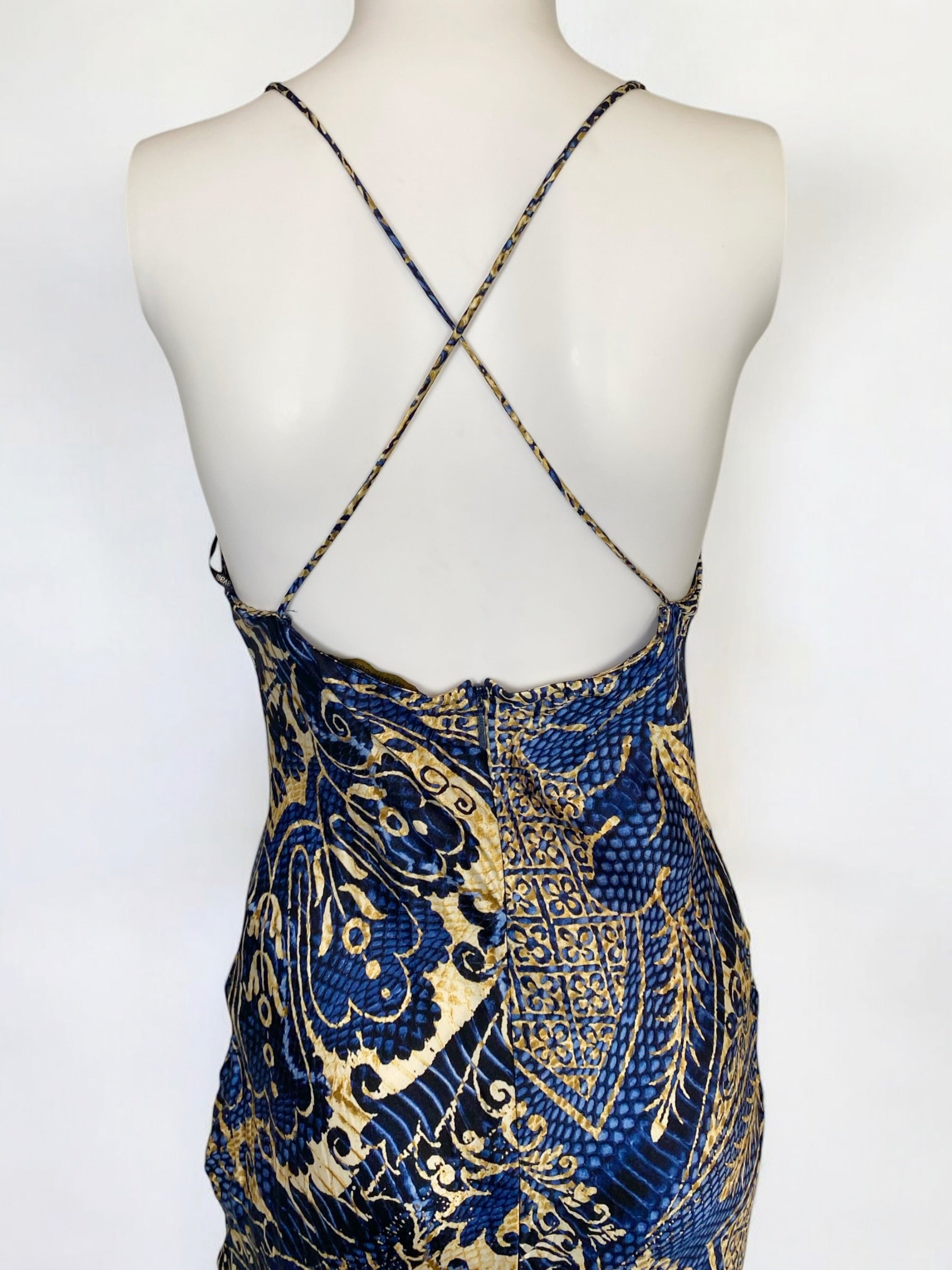 Roberto Cavalli Blue and Gold Silk Gown, 2005