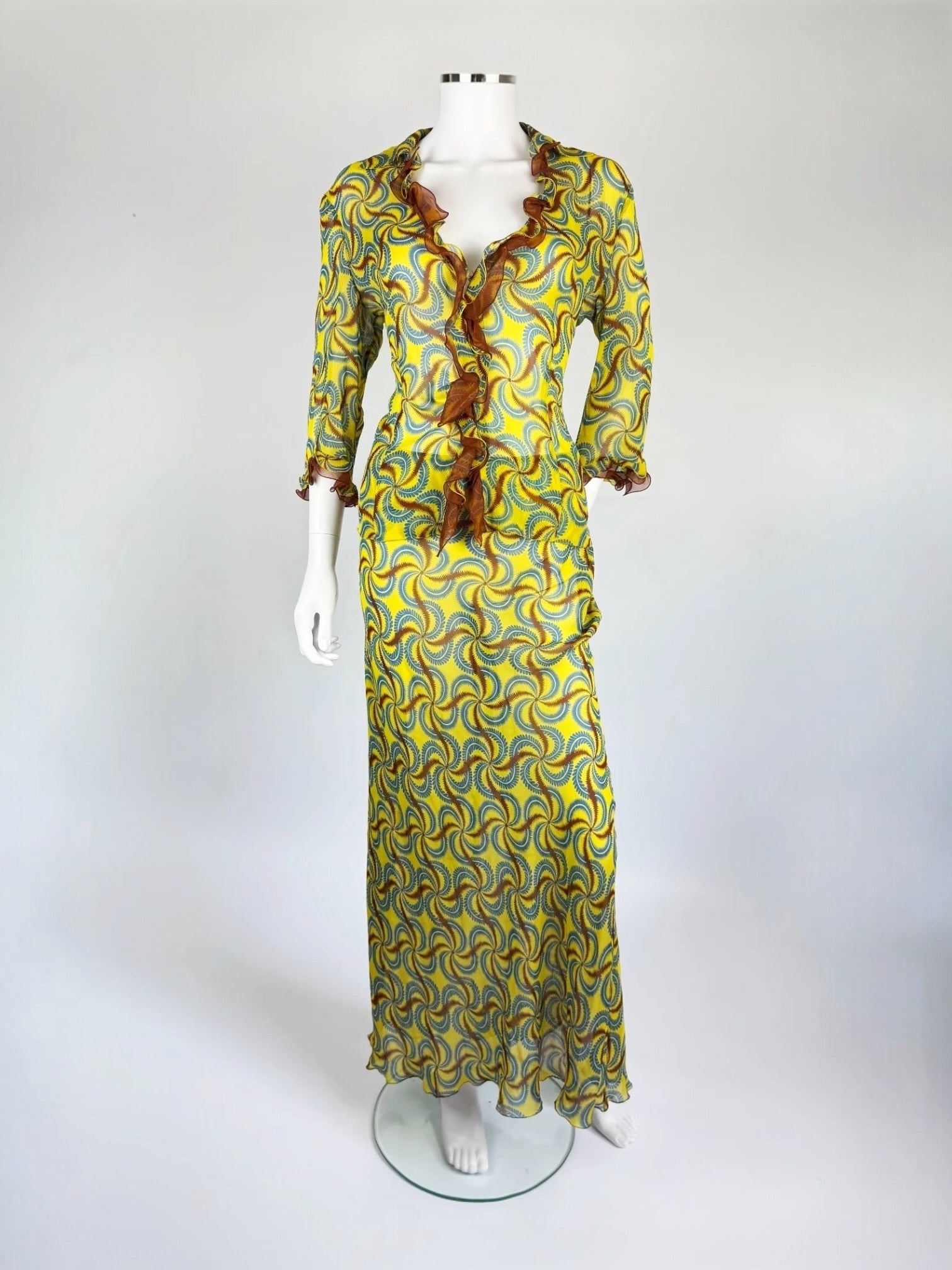 Alberta Ferretti Silk Printed Blouse and Skirt Set, SS 2000