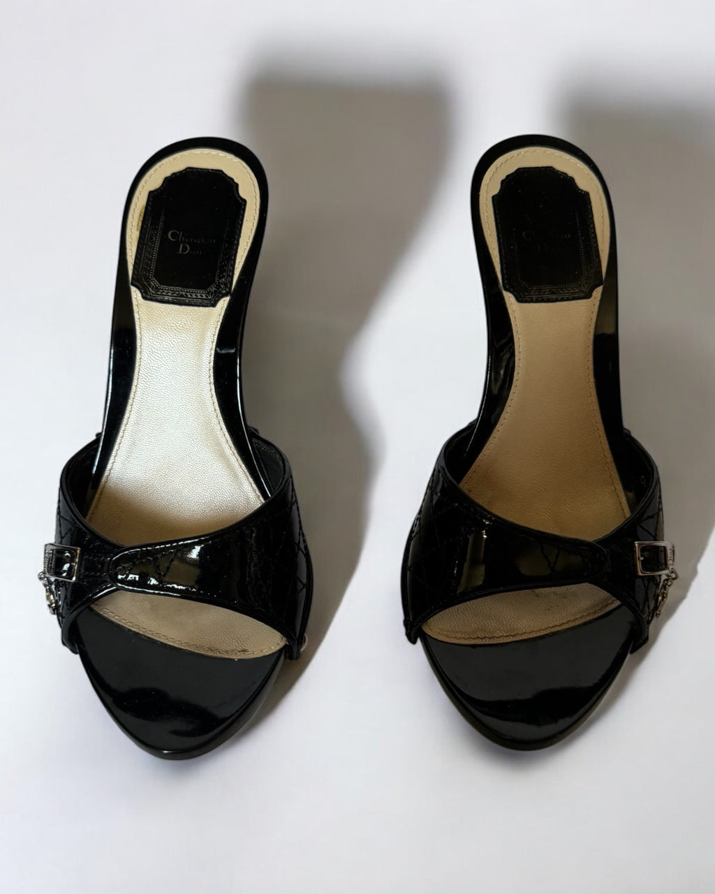 Christian Dior by John Galliano Black Patent Leather Cannage Clogs, c. 2000s
