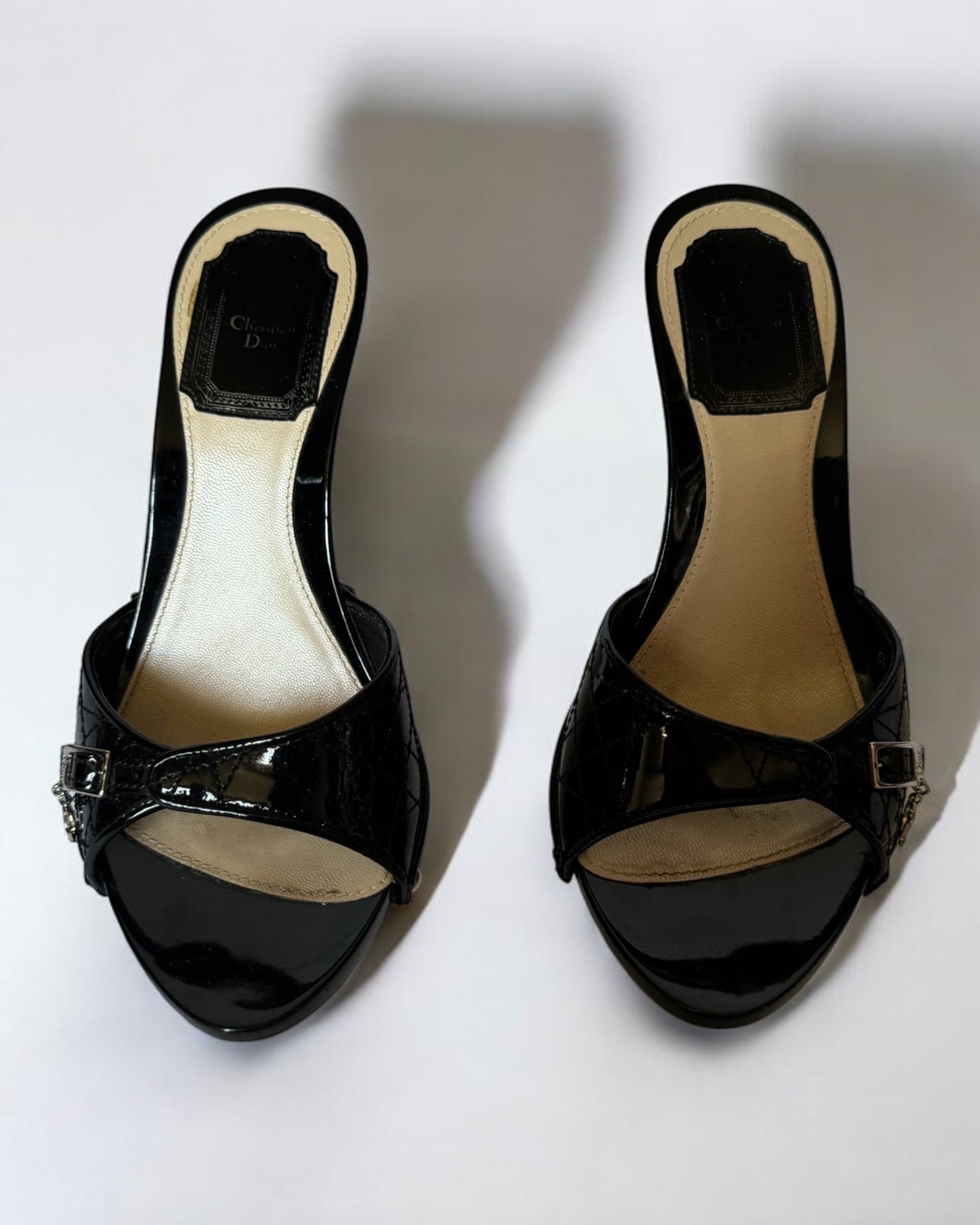 Christian Dior by John Galliano Black Patent Leather Cannage Clogs, c. 2000s