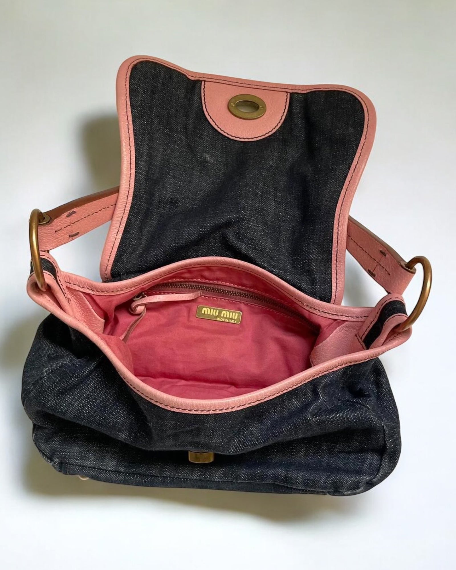 Miu Miu Denim and Pink Leather Mini Bag, c. 2000s