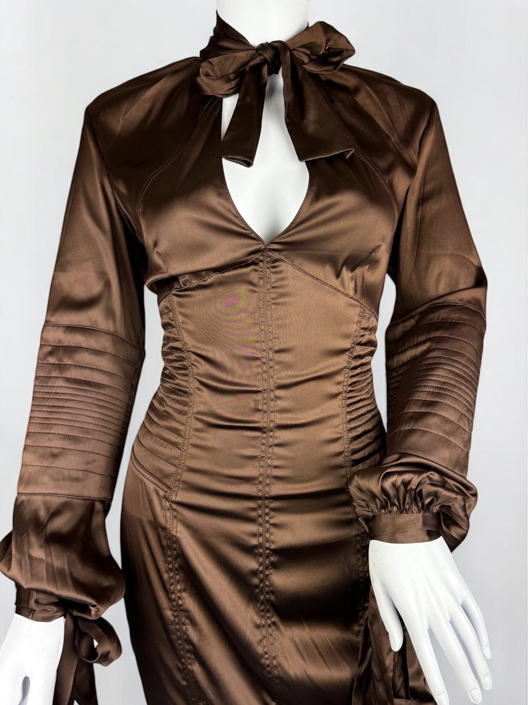 Gucci by Tom Ford Brown Silk Bow Dress, FW 2003