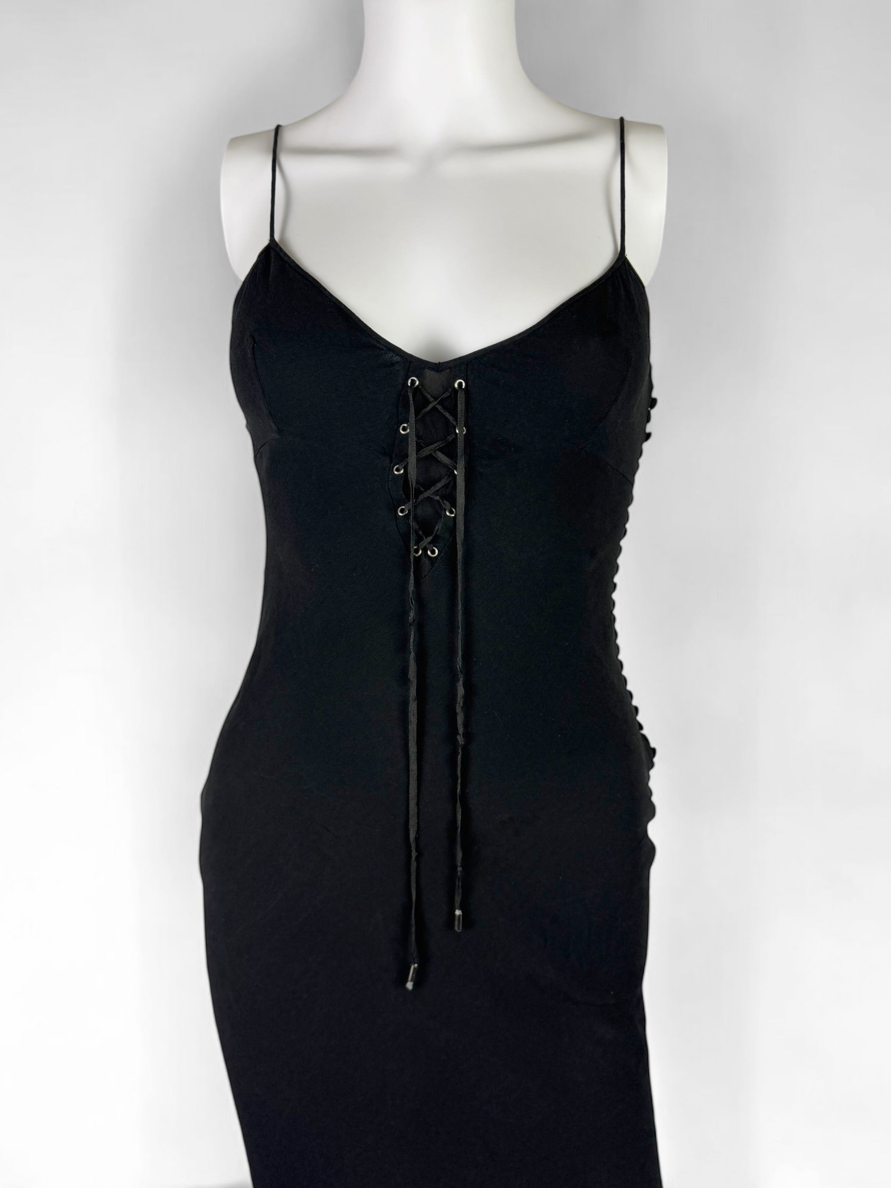 Christian Dior by John Galliano Black Silk Tie Front Dress, c. 2000s