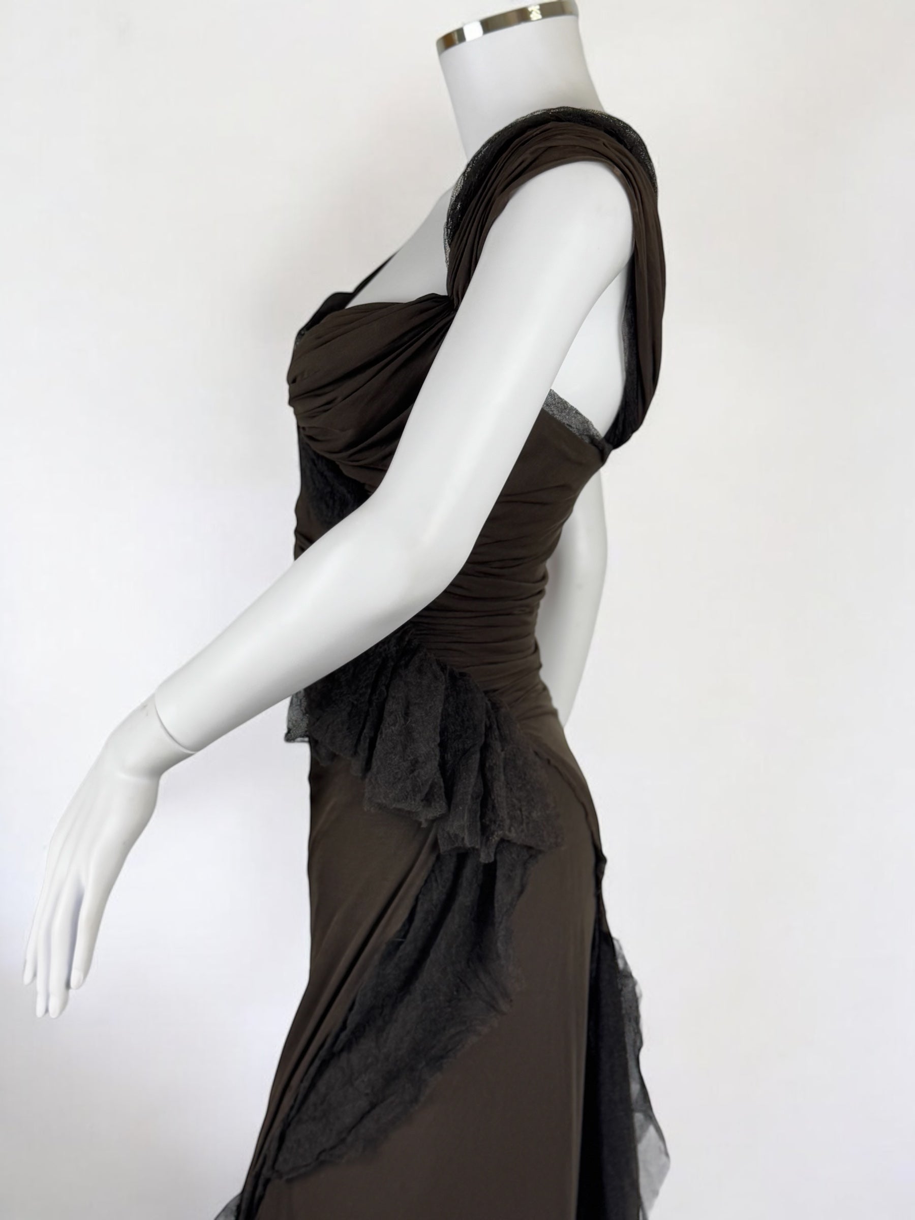 Donna Karan Ruched Dress with Tulle Ruffles, FW 2004