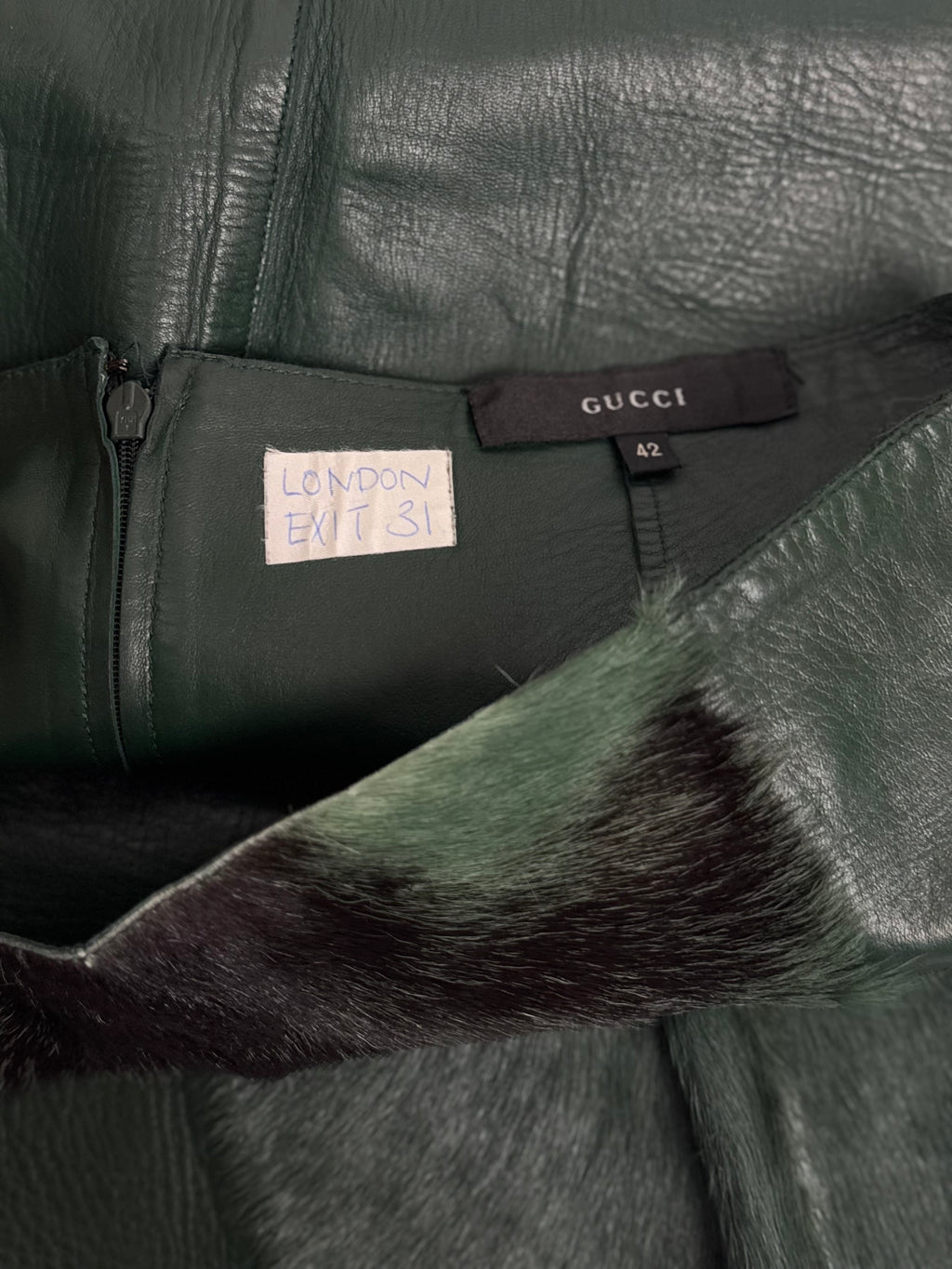 Gucci by Tom Ford Green Leather and Fur Skirt, FW 1999