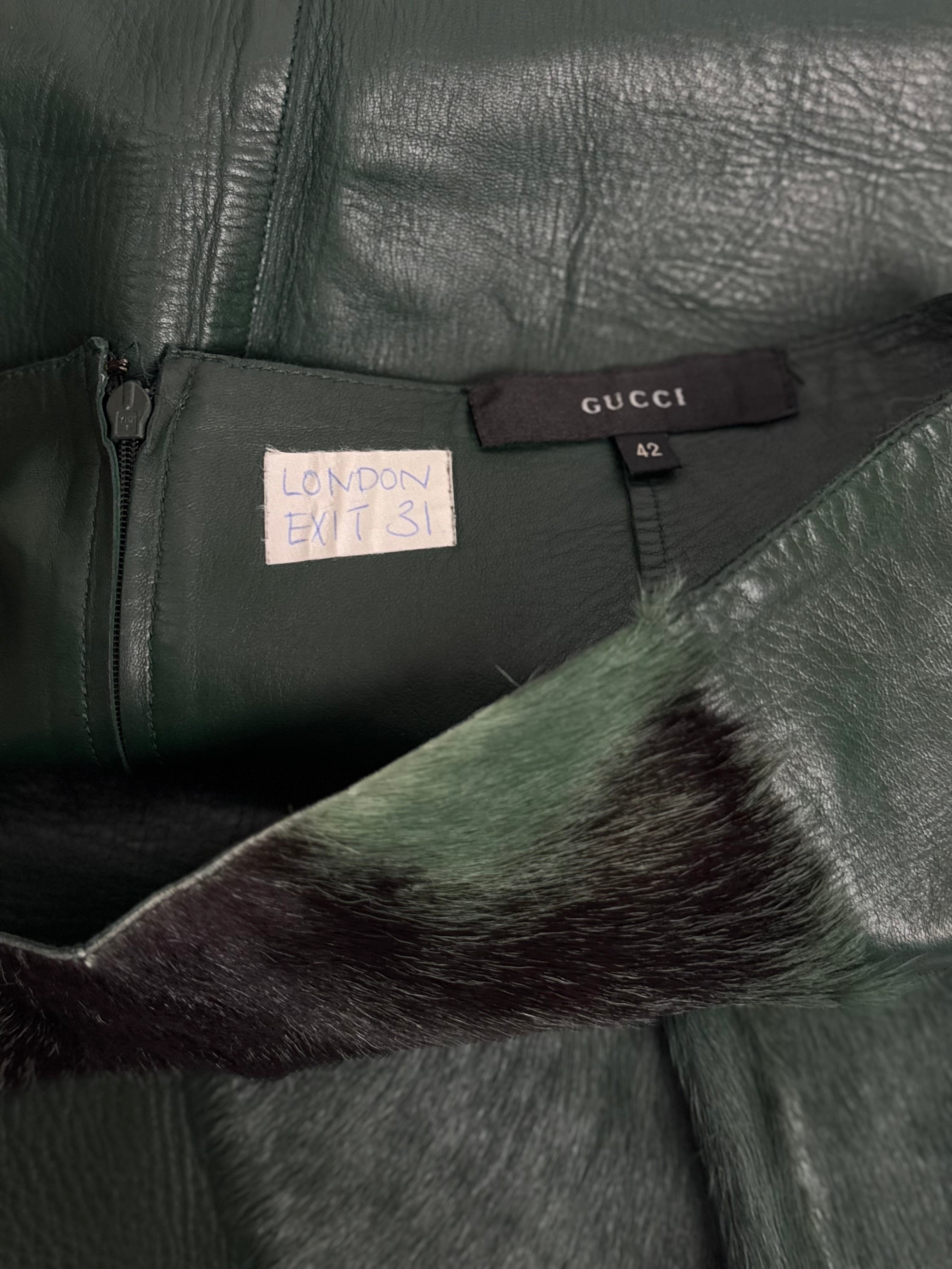 Gucci by Tom Ford Green Leather and Fur Skirt, FW 1999