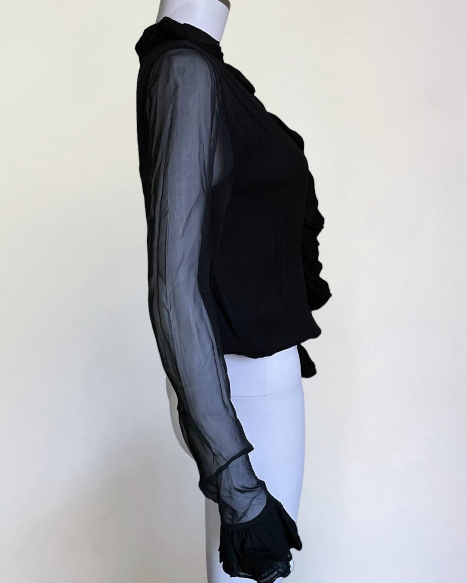 Gucci by Tom Ford Black Silk Ruffle Blouse, FW 2000