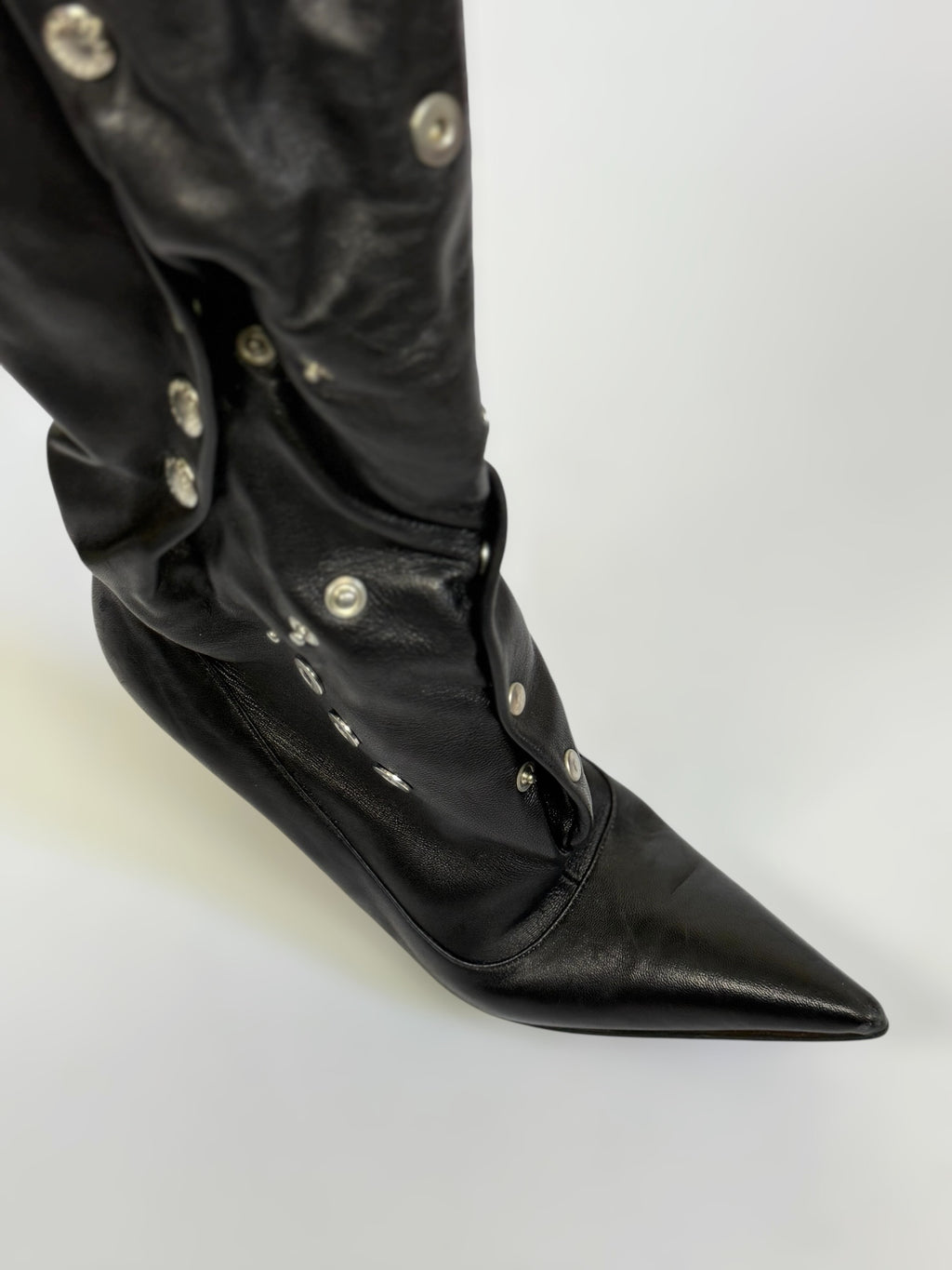 Dolce & Gabbana Black Leather Button Stud Boots, SS 2003