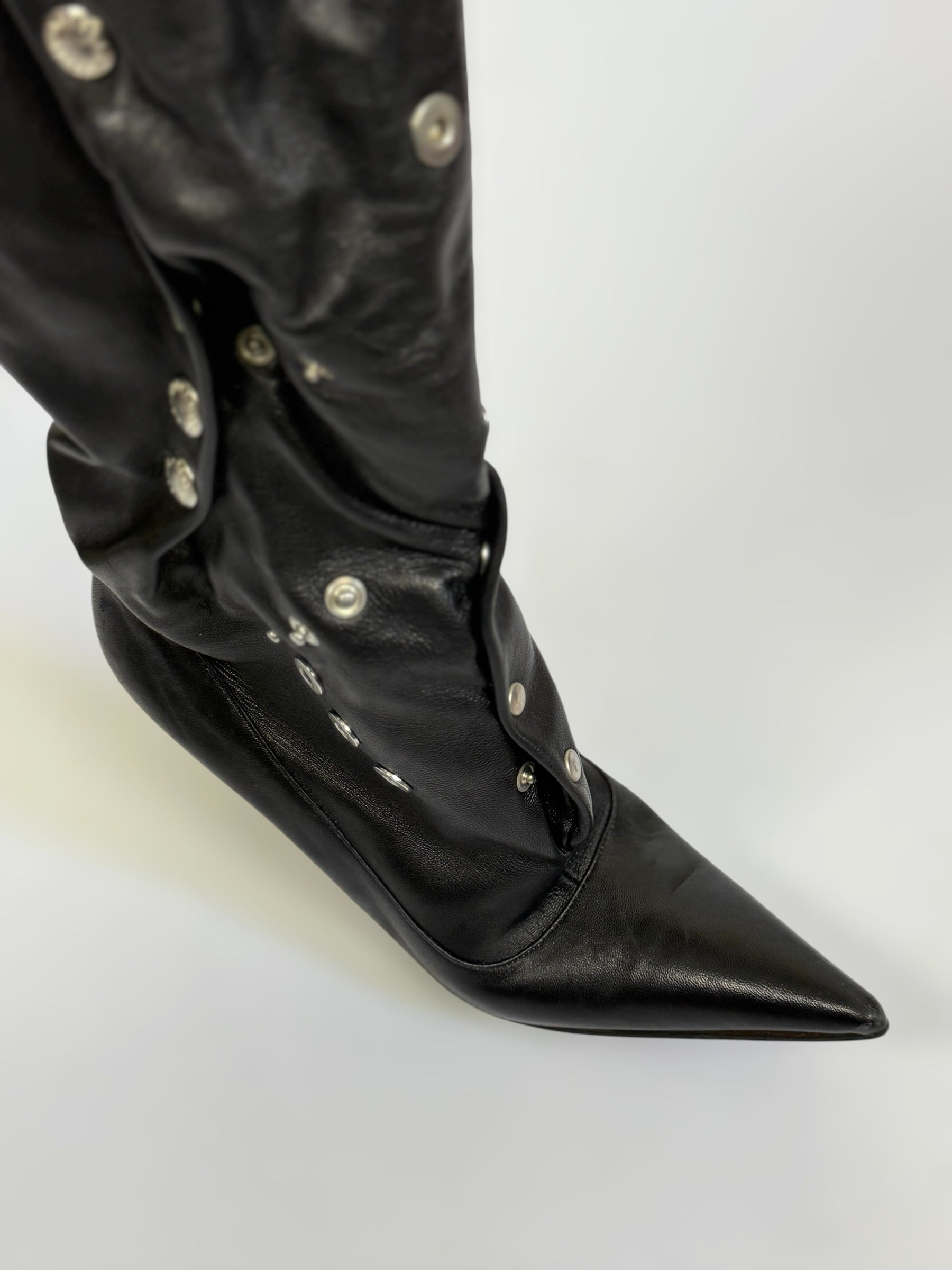 Dolce & Gabbana Black Leather Button Stud Boots, SS 2003