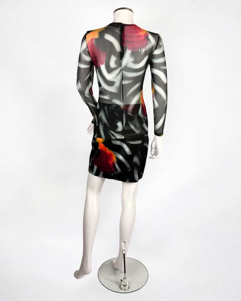 Gianni Versace by Donatella Abstract Skirt & Mesh Top, FW 1999