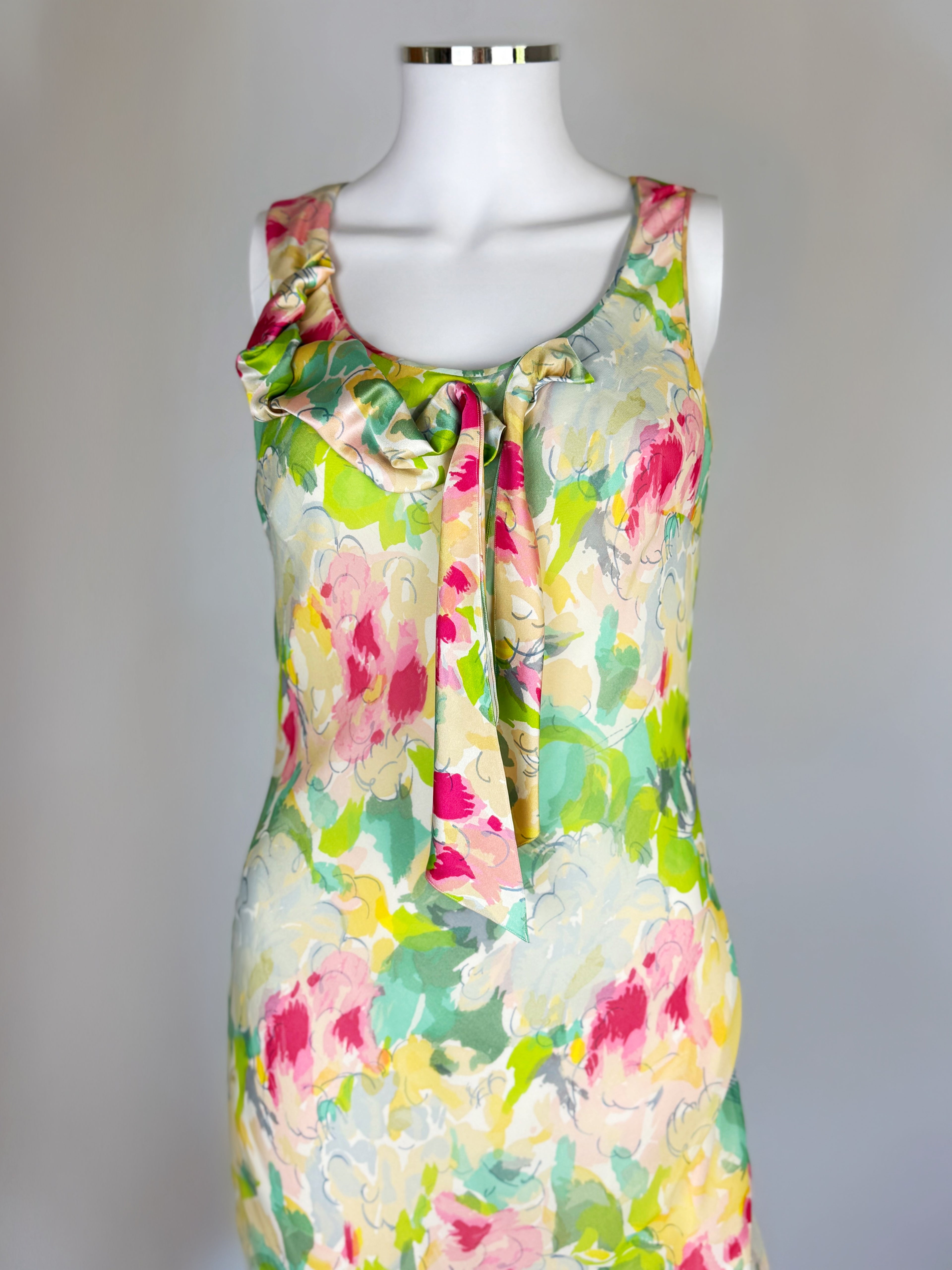 John Galliano Watercolour Floral Print Silk Dress Ensemble, SS 2005