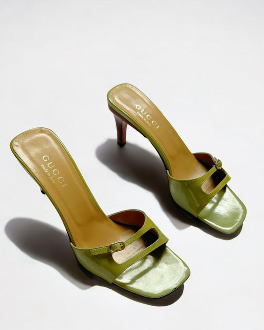 Gucci Green Patent Leather Mules, c. 2000s