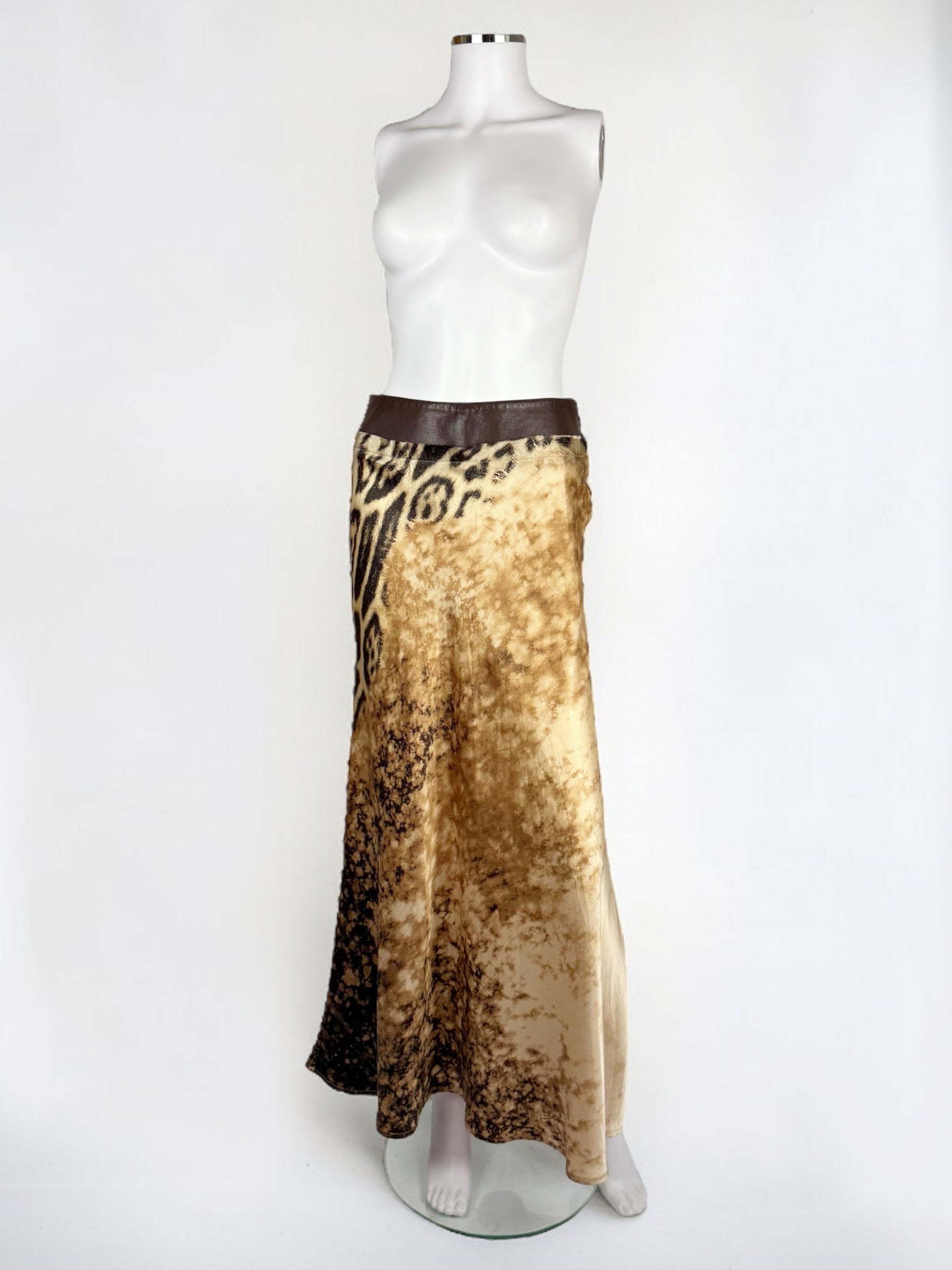 Roberto Cavalli Silk and Leather Animal Print Skirt, SS 2002