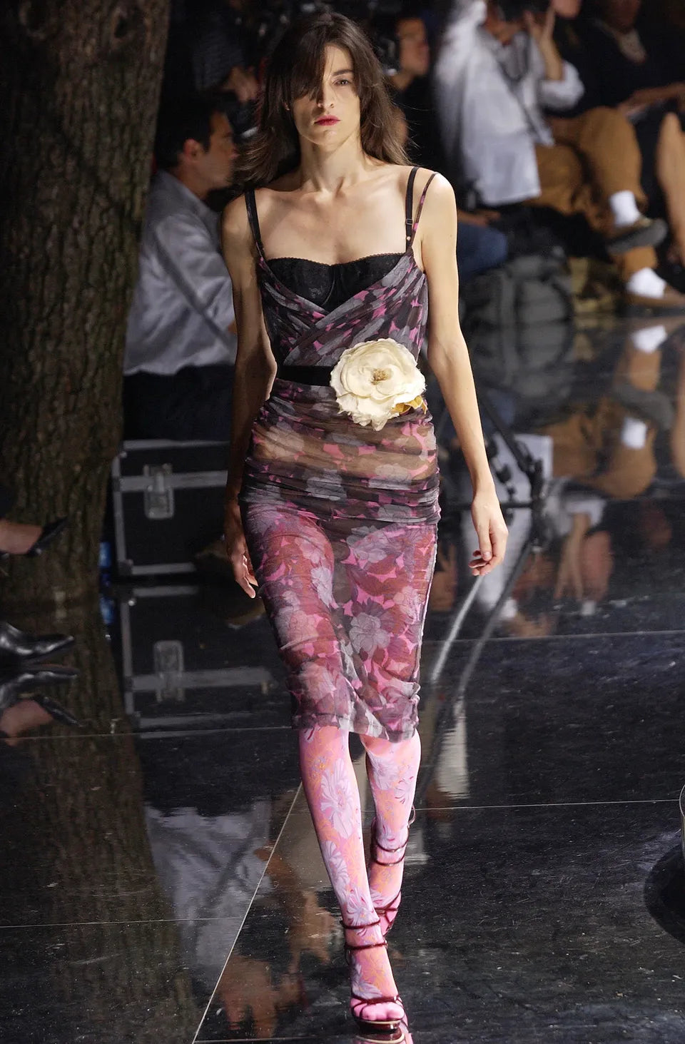 Dolce & Gabbana Floral Tulle Dress w Corsage, SS 2004