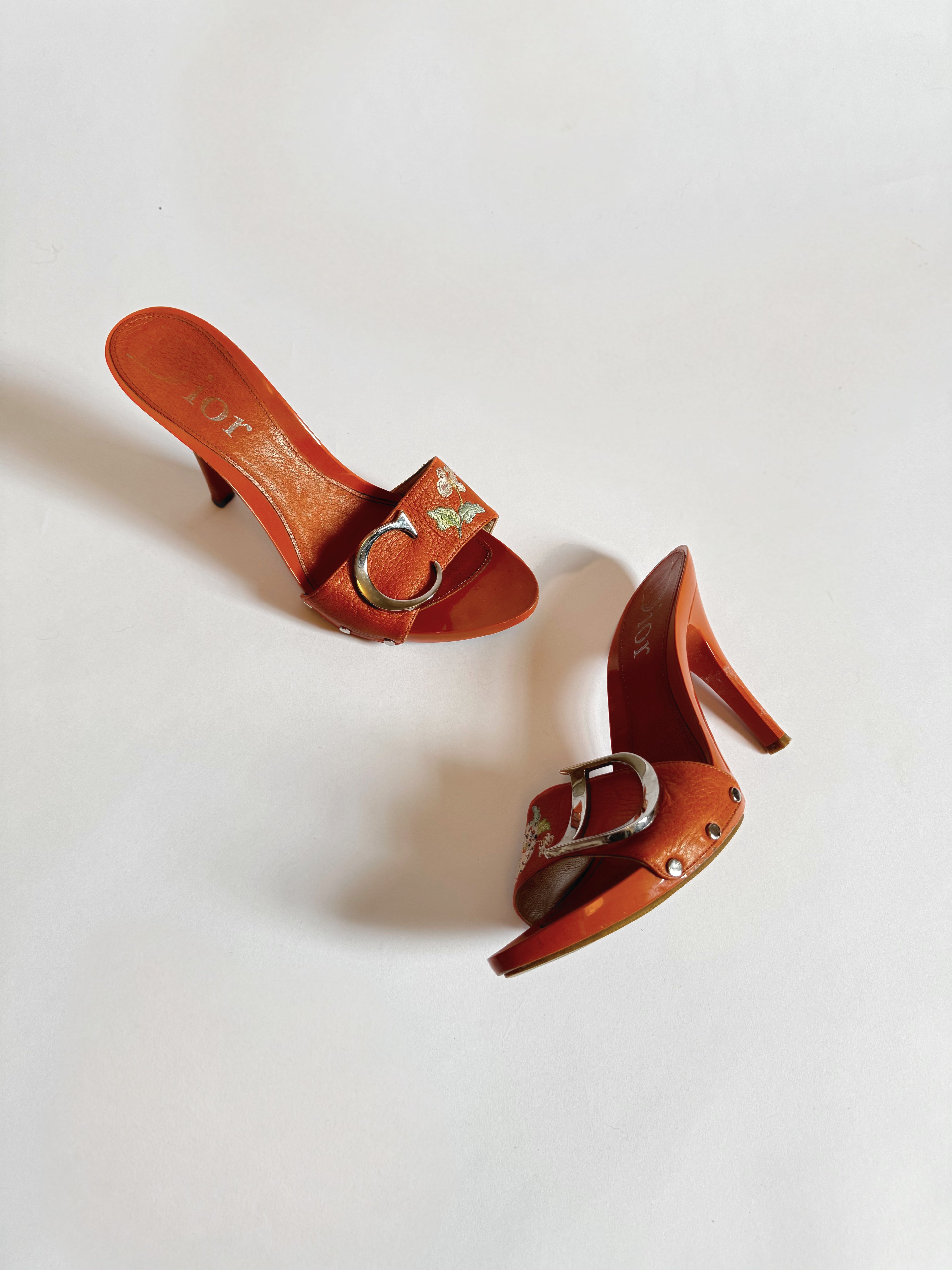 Christian Dior by John Galliano Orange Floral Clogs, c. 2000s