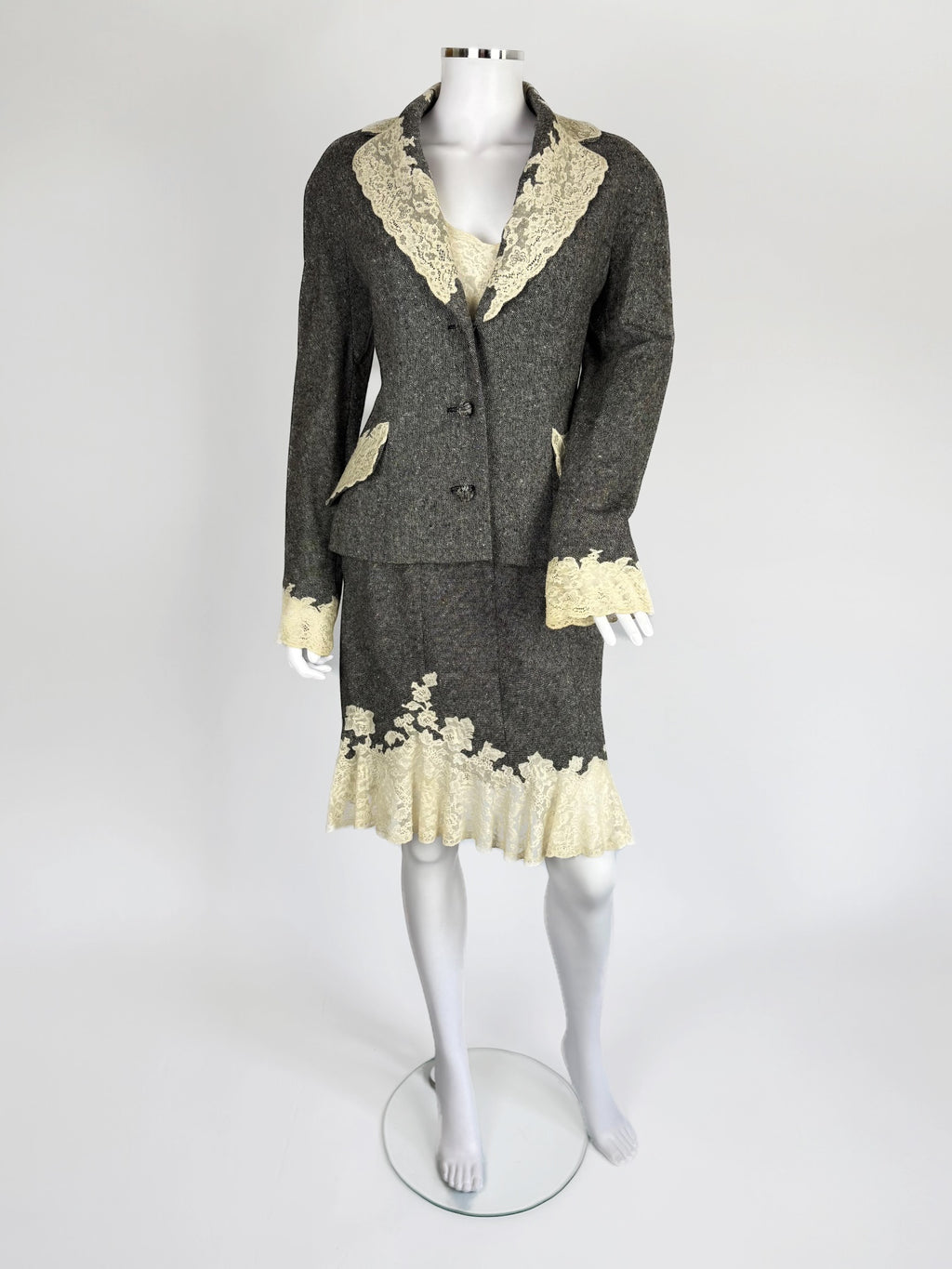 Christian Dior by John Galliano Wool & Lace Slip Dress Ensemble, FW 1998