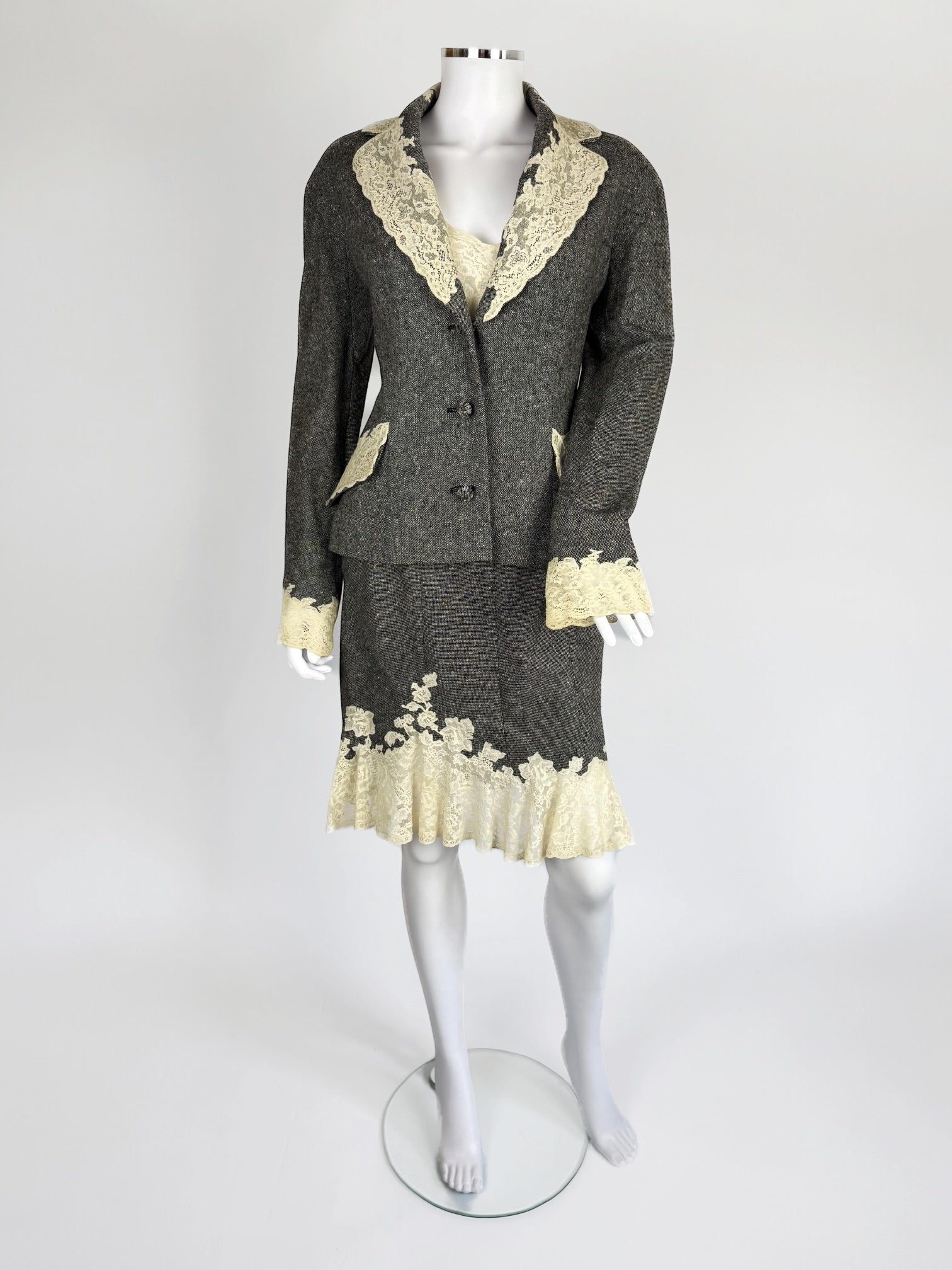 Christian Dior by John Galliano Wool & Lace Slip Dress Ensemble, FW 1998