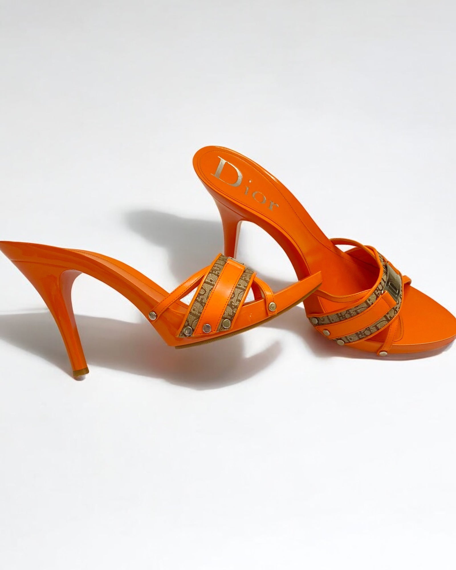 Christian Dior by John Galliano Orange Monogram Clogs, c. 2000s