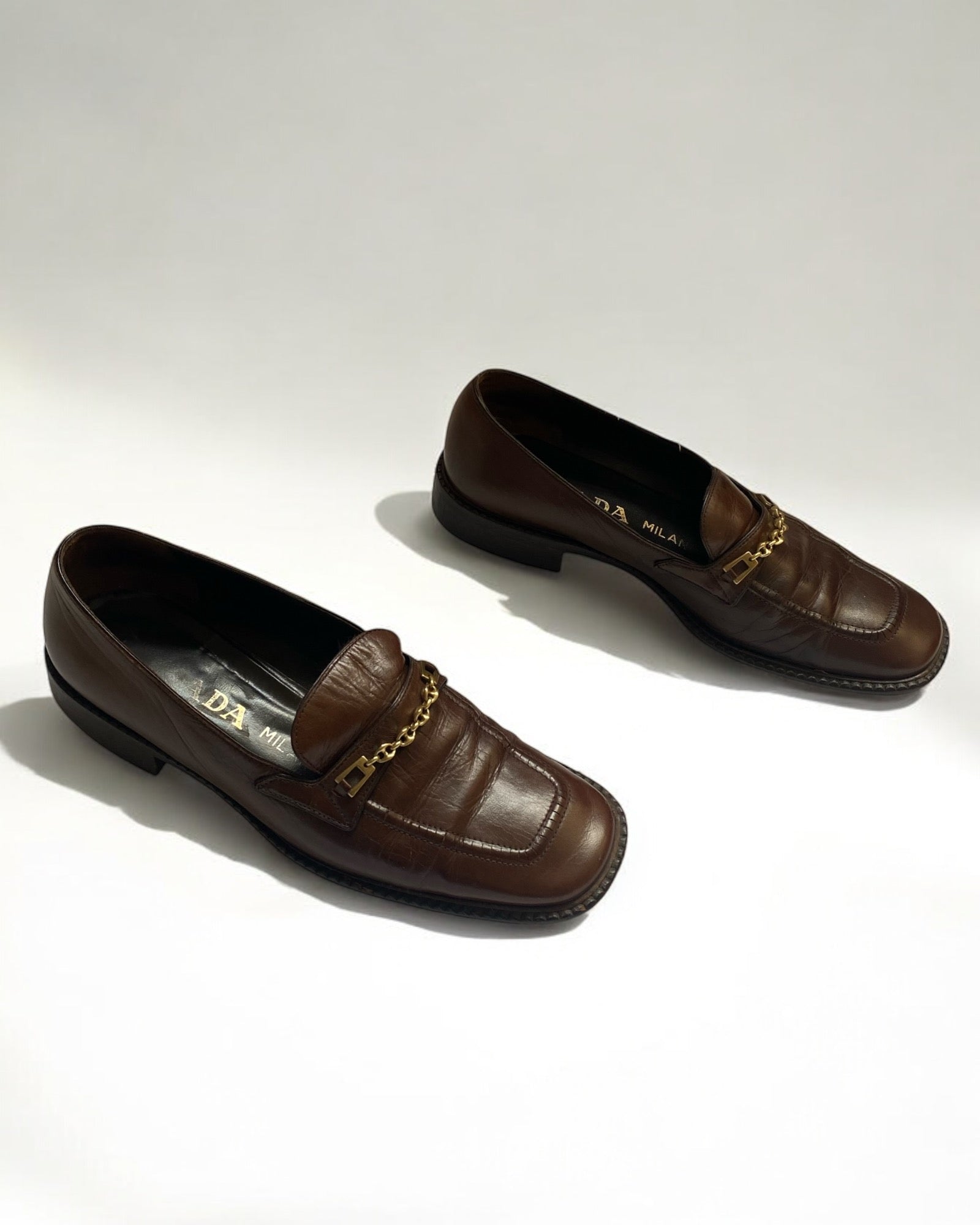 Prada Brown Leather Chain Loafers, c. 2000s