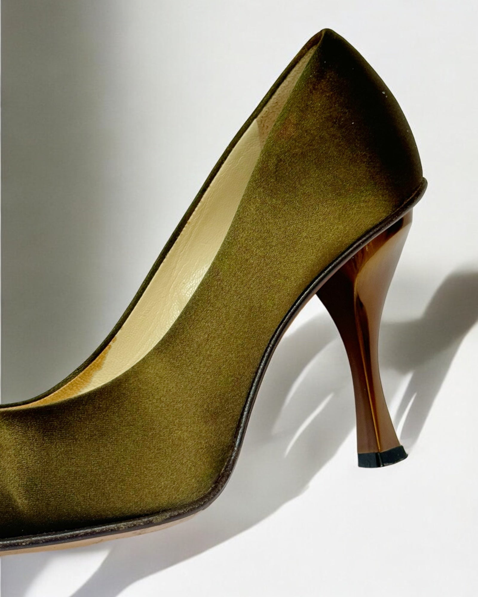 Prada Silk Khaki Pumps, c. 1990s