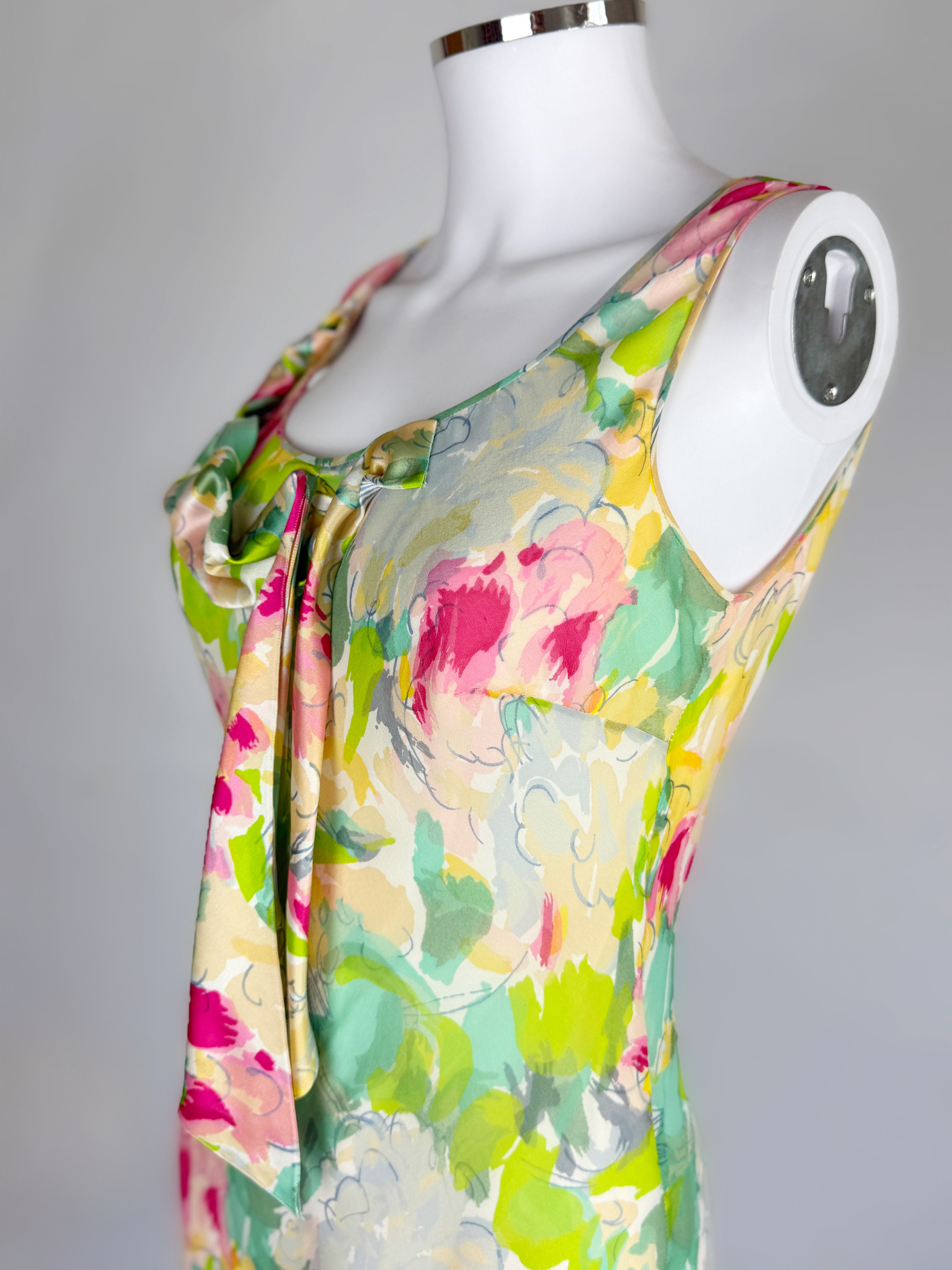 John Galliano Watercolour Floral Print Silk Dress Ensemble, SS 2005