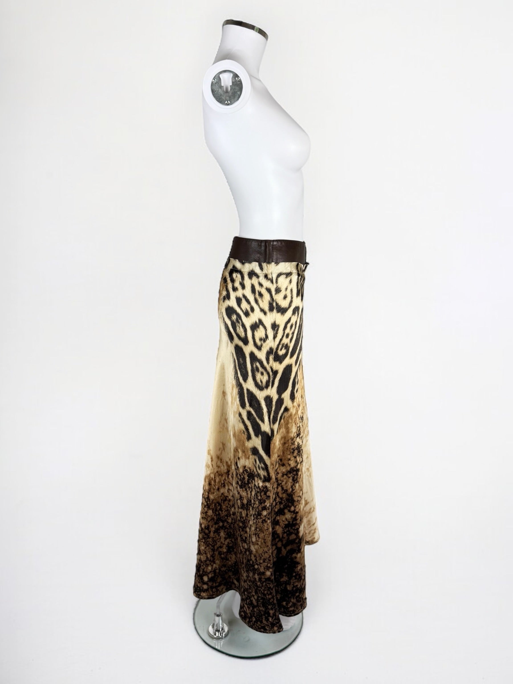 Roberto Cavalli Silk and Leather Animal Print Skirt, SS 2002