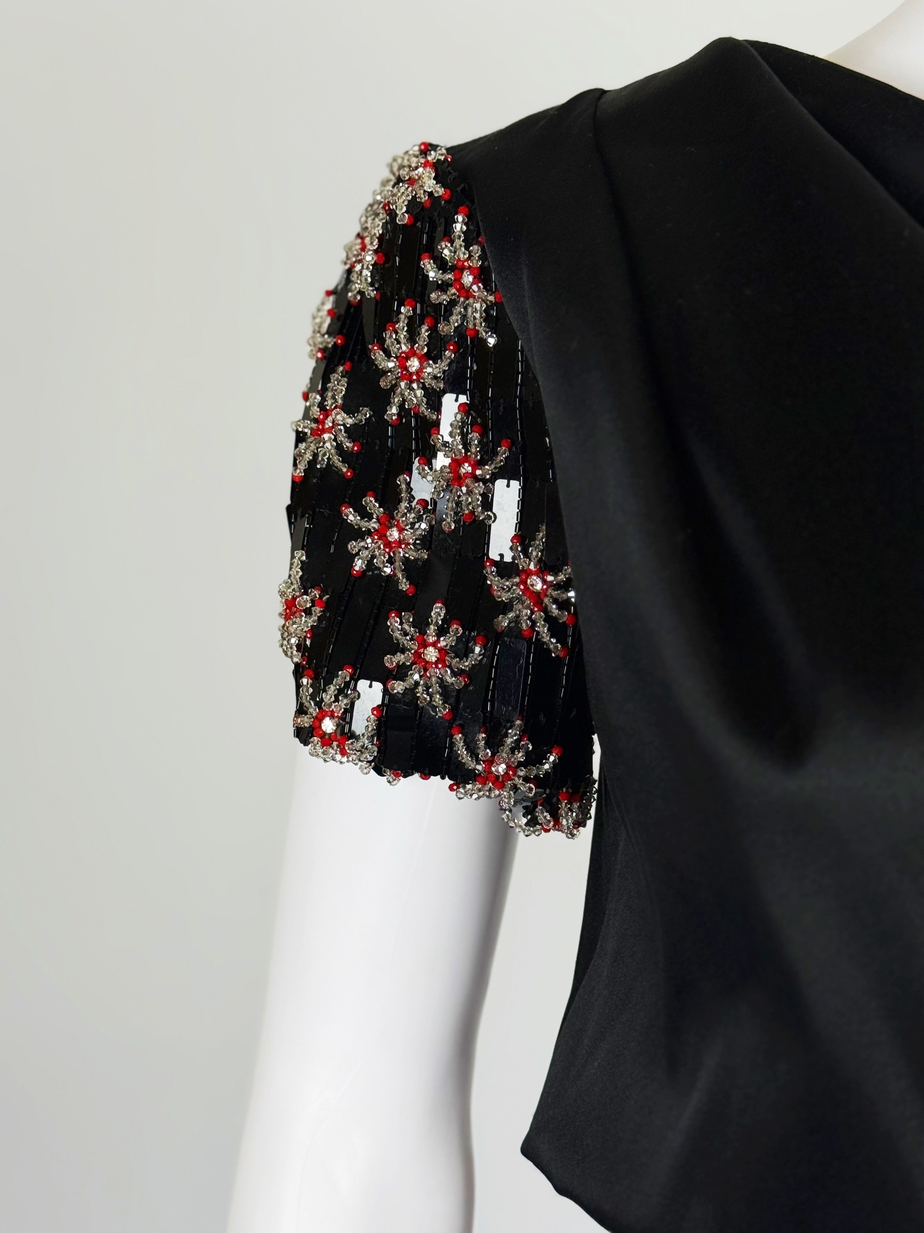 Giorgio Armani Satin Gown w Embellished Sleeves, FW 2017