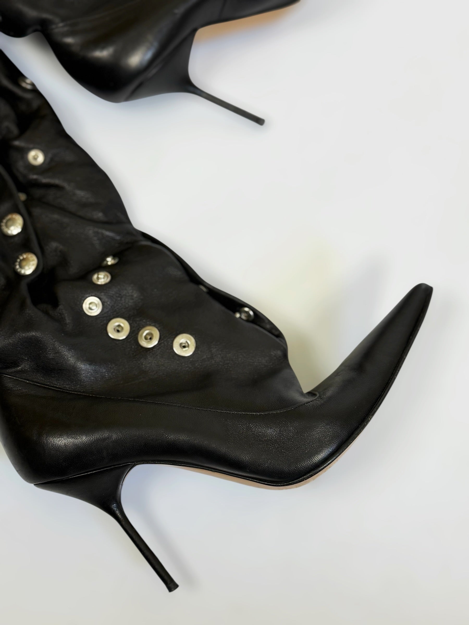 Dolce & Gabbana Black Leather Button Stud Boots, SS 2003