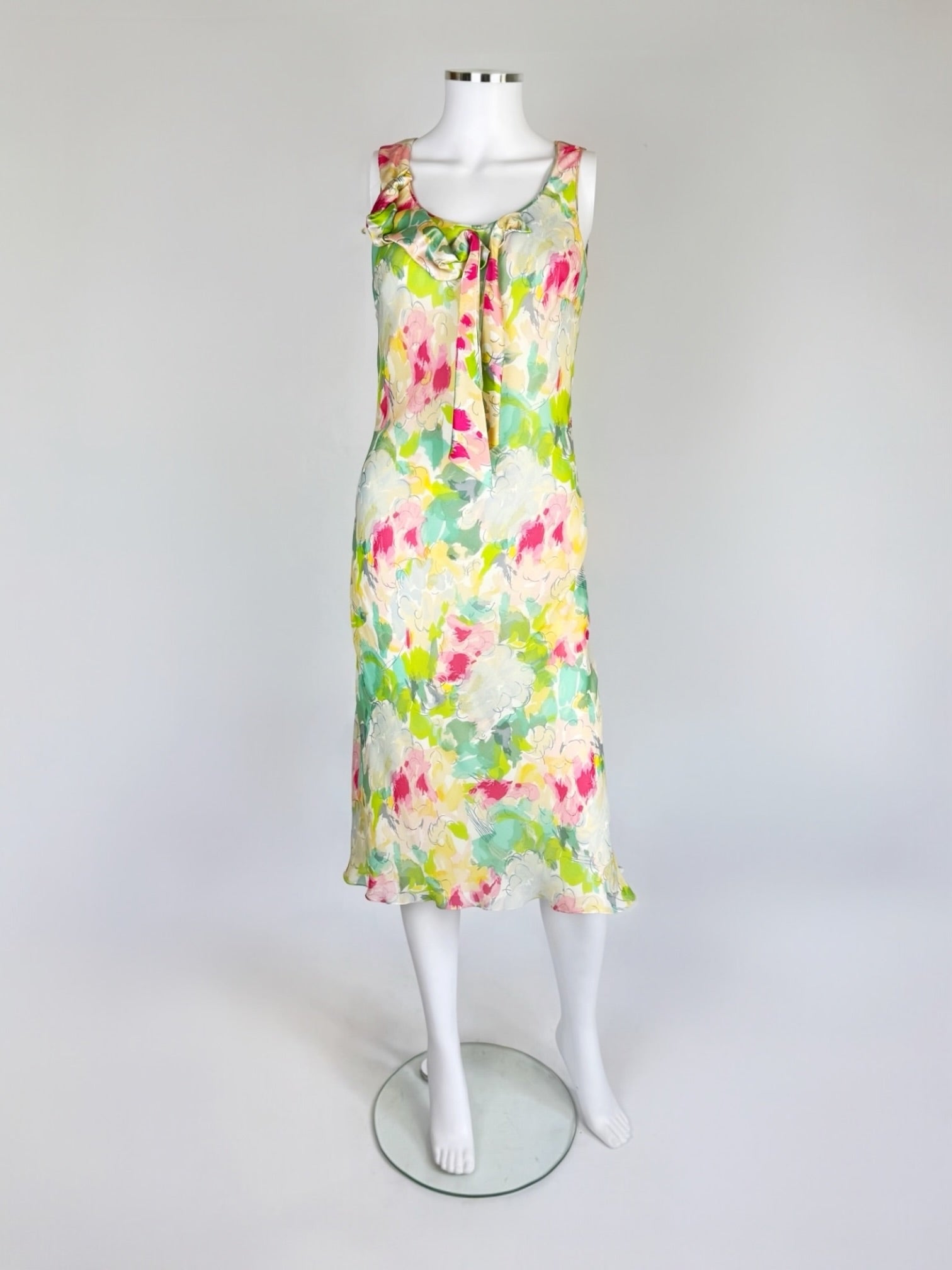 John Galliano Watercolour Floral Print Silk Dress Ensemble, SS 2005