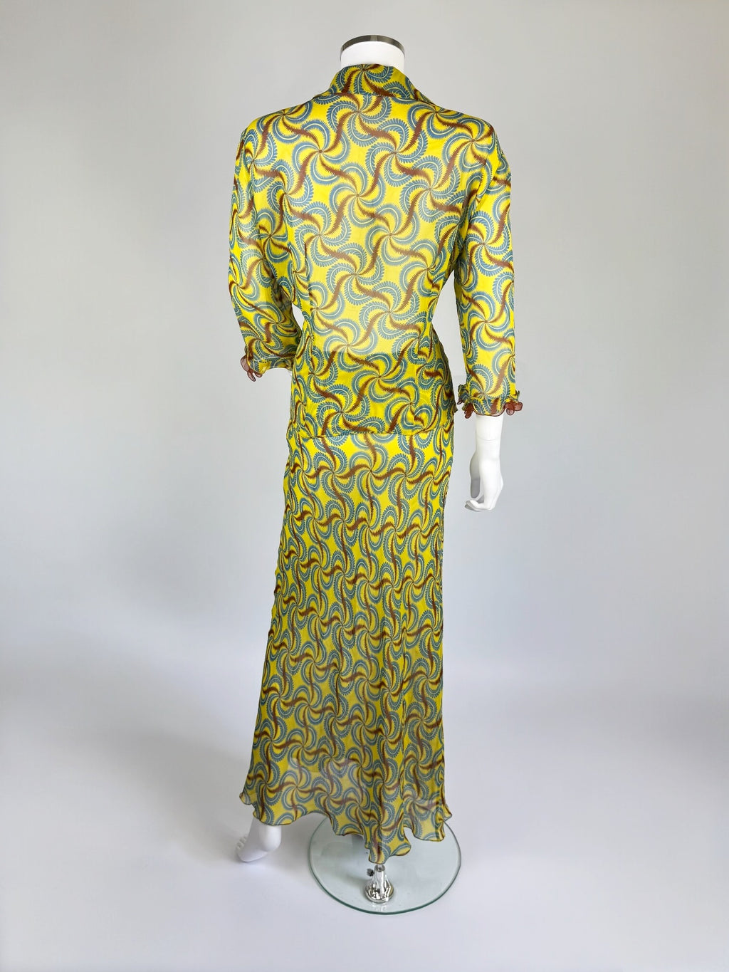 Alberta Ferretti Silk Printed Blouse and Skirt Set, SS 2000