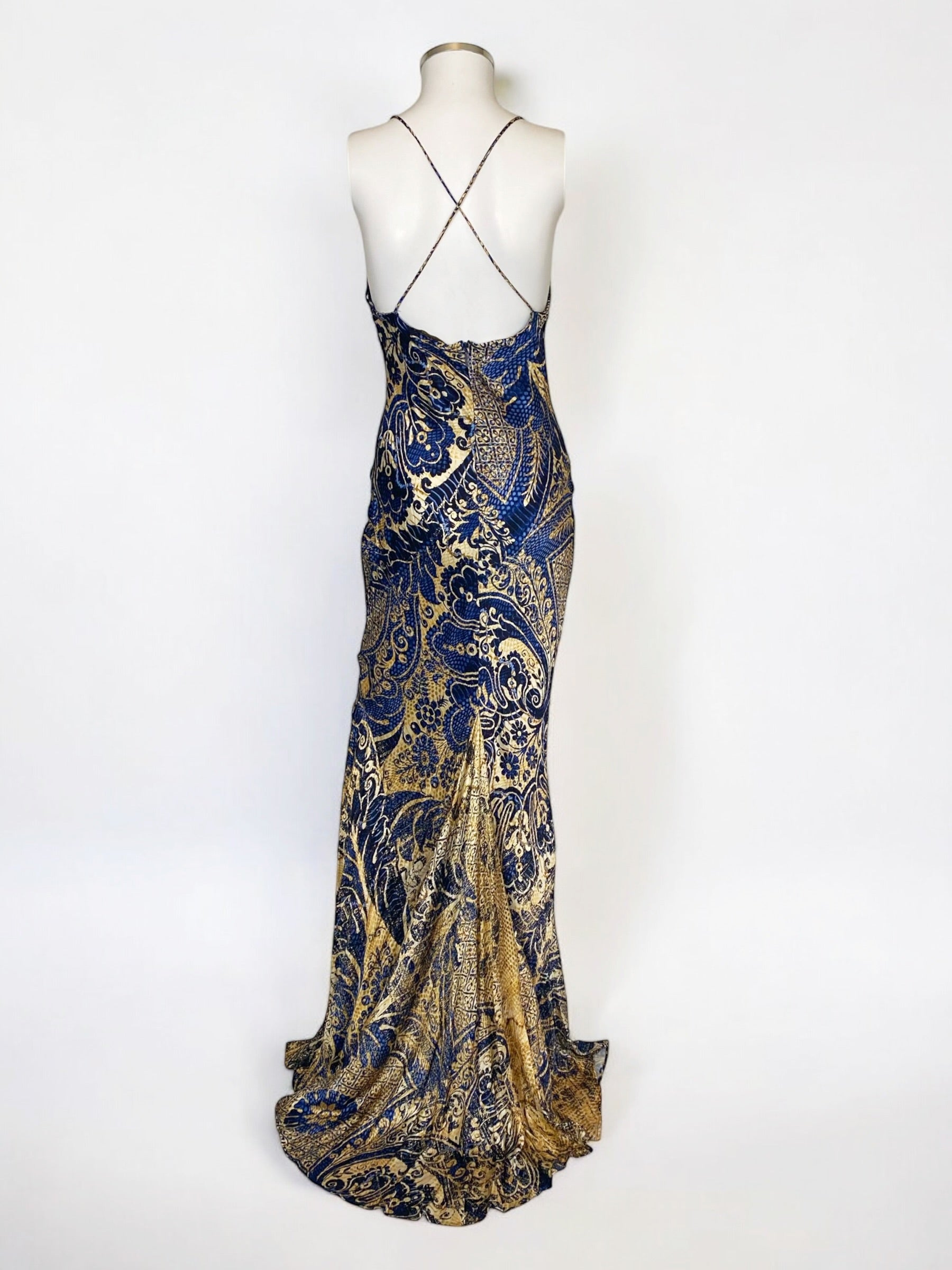 Roberto Cavalli Blue and Gold Silk Gown, 2005