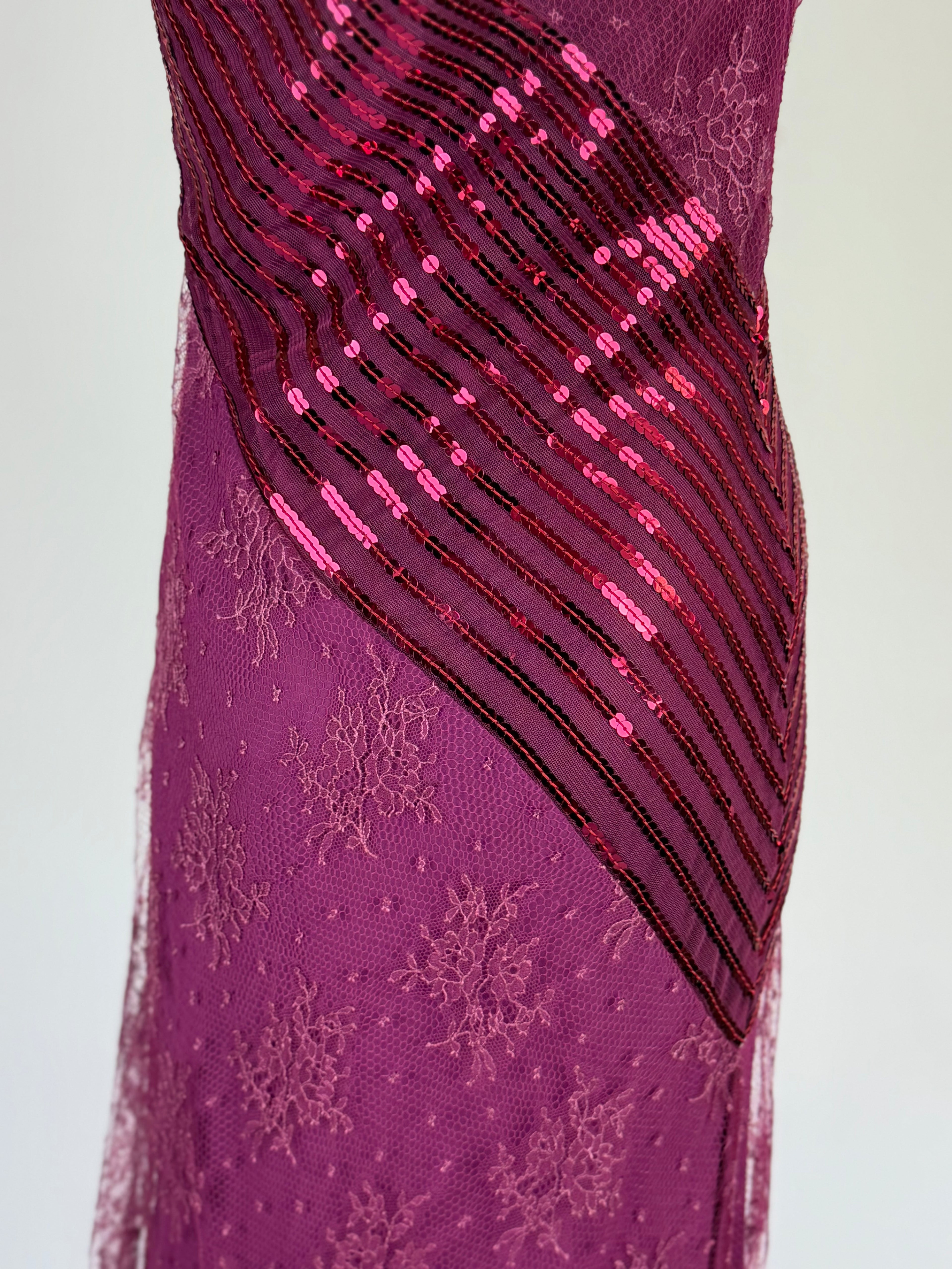 La Perla Magenta Pink Lace and Sequin Gown, 1999