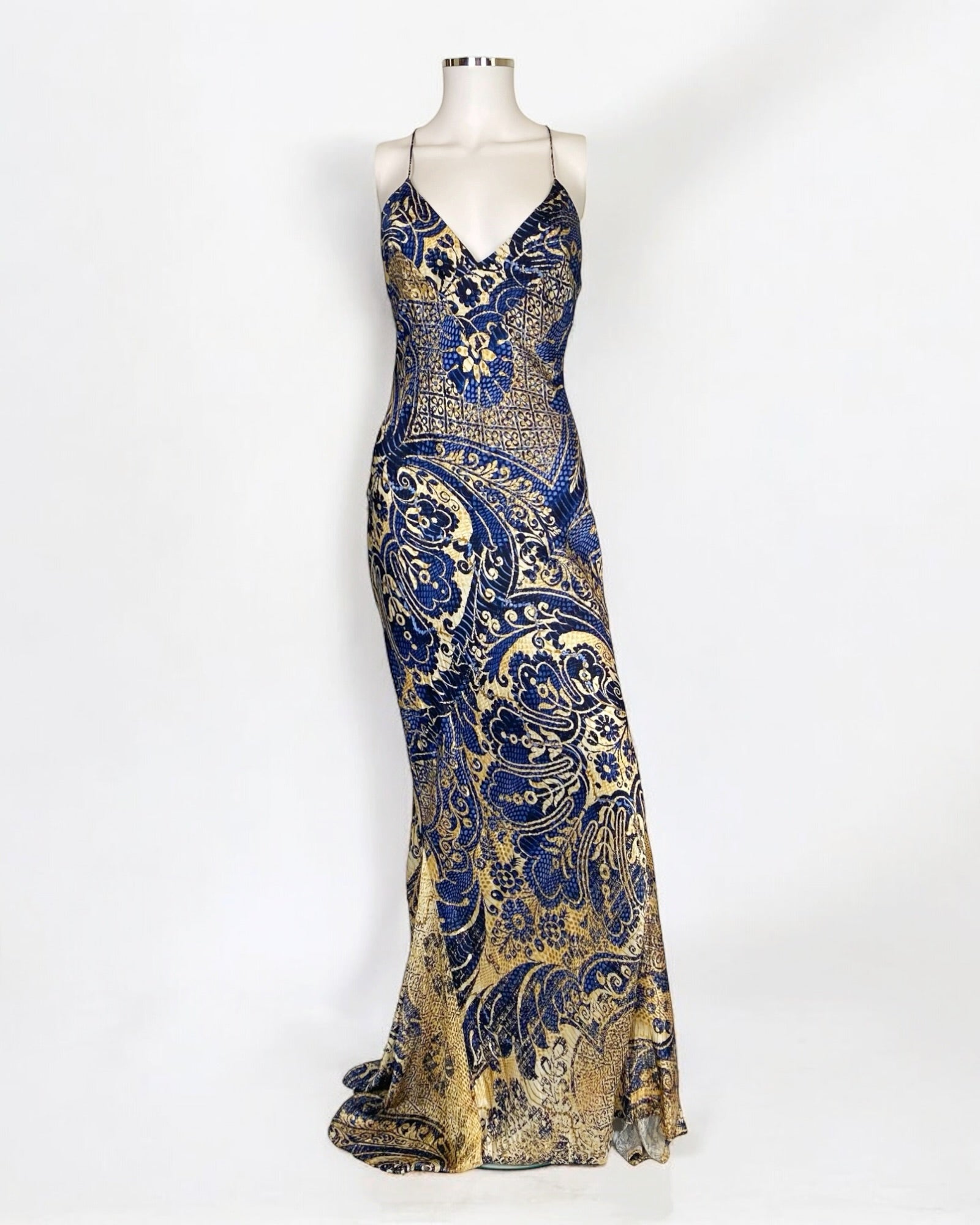 Roberto Cavalli Blue and Gold Silk Gown, 2005
