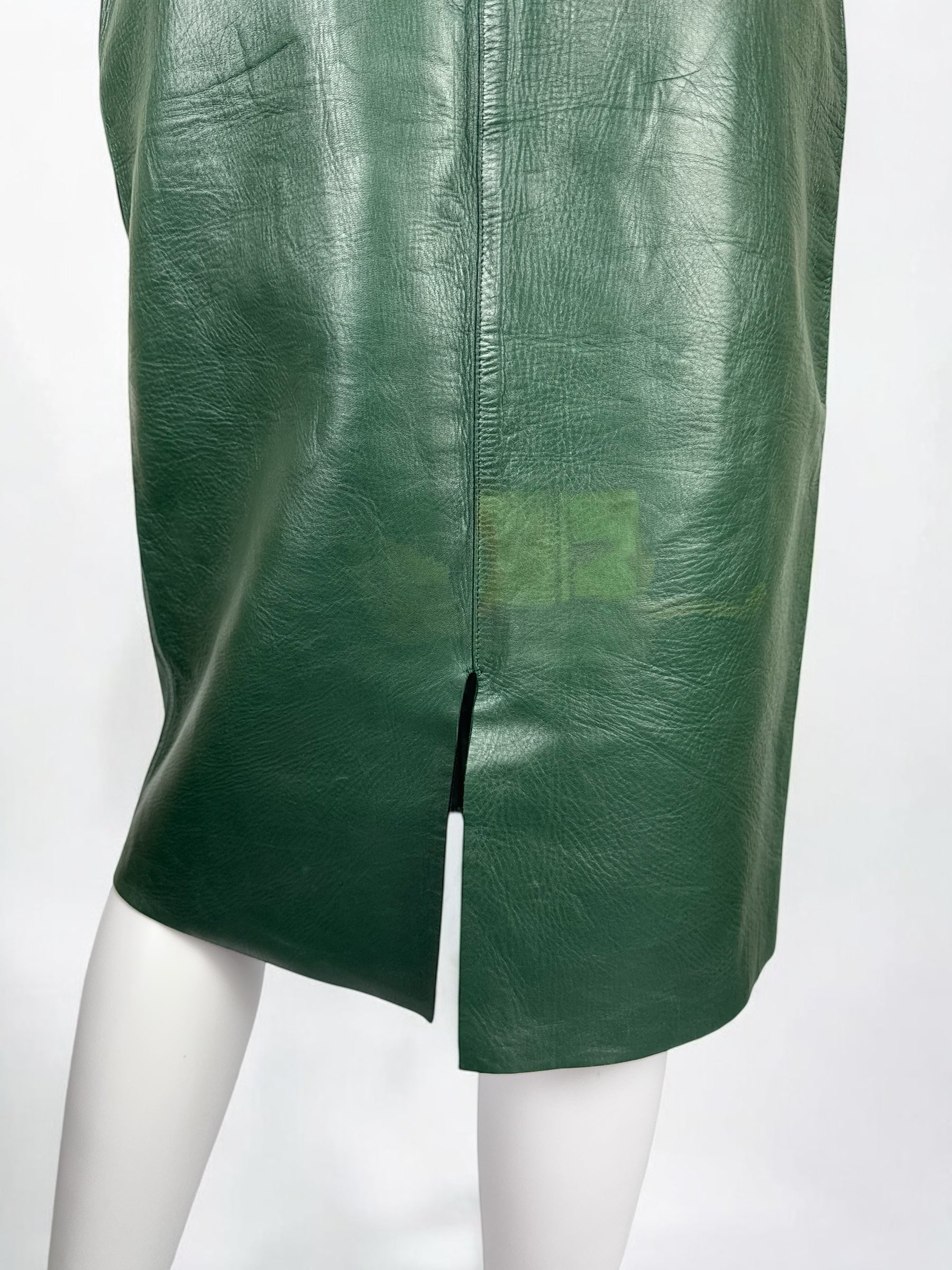 Gucci by Tom Ford Green Leather and Fur Skirt, FW 1999