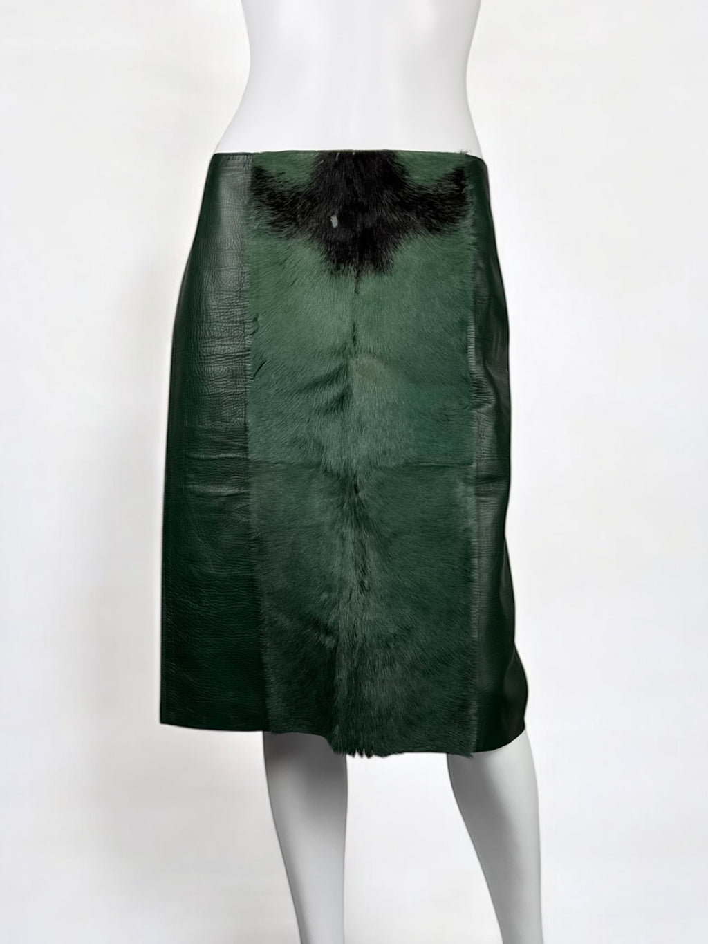 Gucci by Tom Ford Green Leather and Fur Skirt, FW 1999