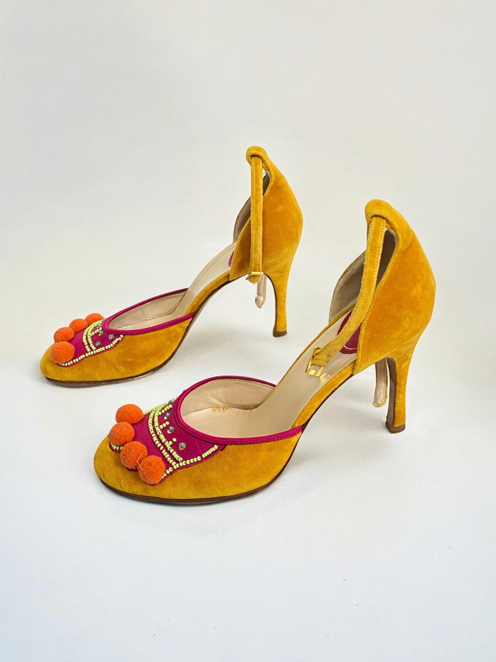 Christian Dior by John Galliano Velvet Pom Pom Heels, FW 2002