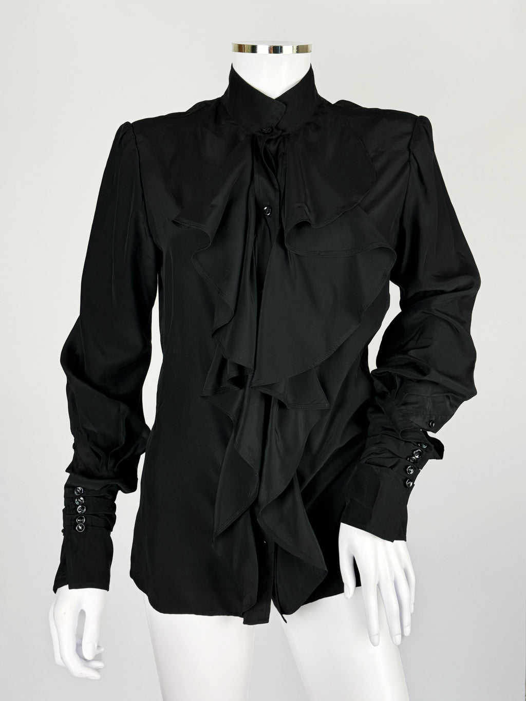 Yves Saint Laurent by Tom Ford Black Silk Ruffle Blouse, FW 2003