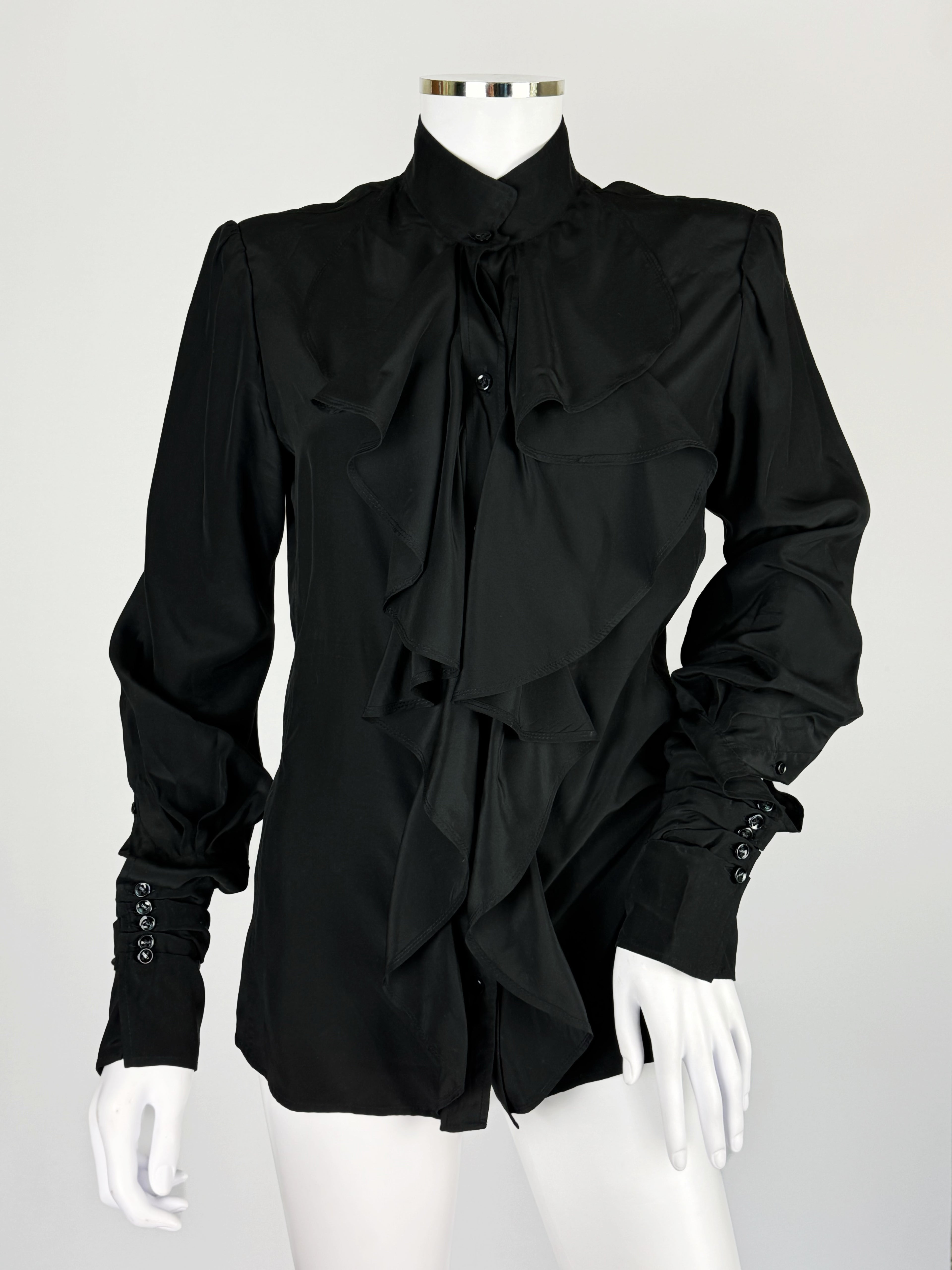 Yves Saint Laurent by Tom Ford Black Silk Ruffle Blouse, FW 2003