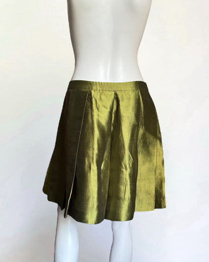 Miu Miu Silk Green Pleated Mini Skirt, c. 2000s