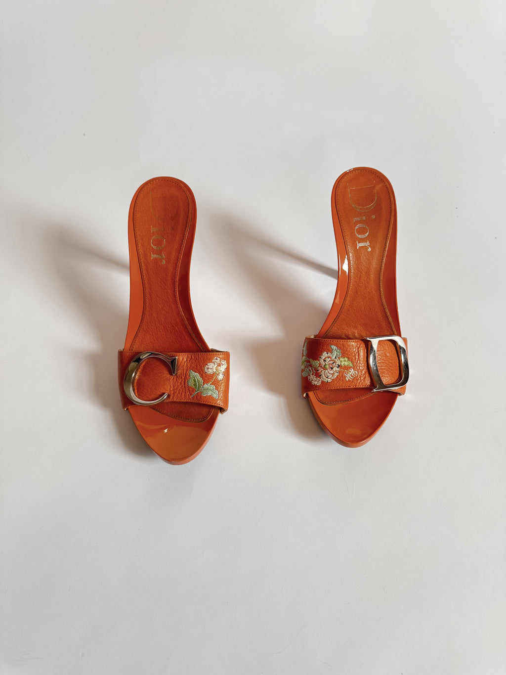 Christian Dior by John Galliano Orange Floral Clogs, c. 2000s