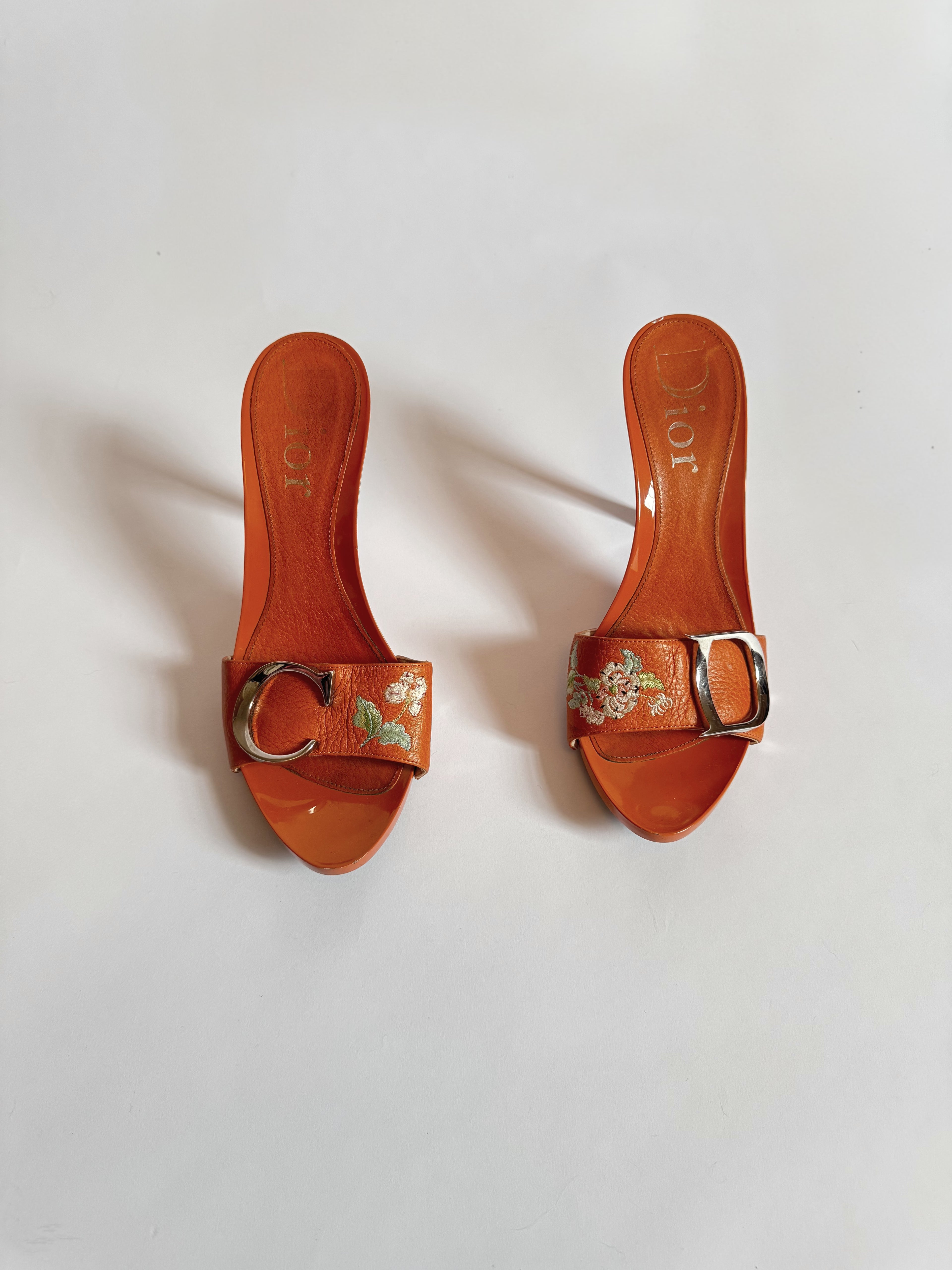 Christian Dior by John Galliano Orange Floral Clogs, c. 2000s